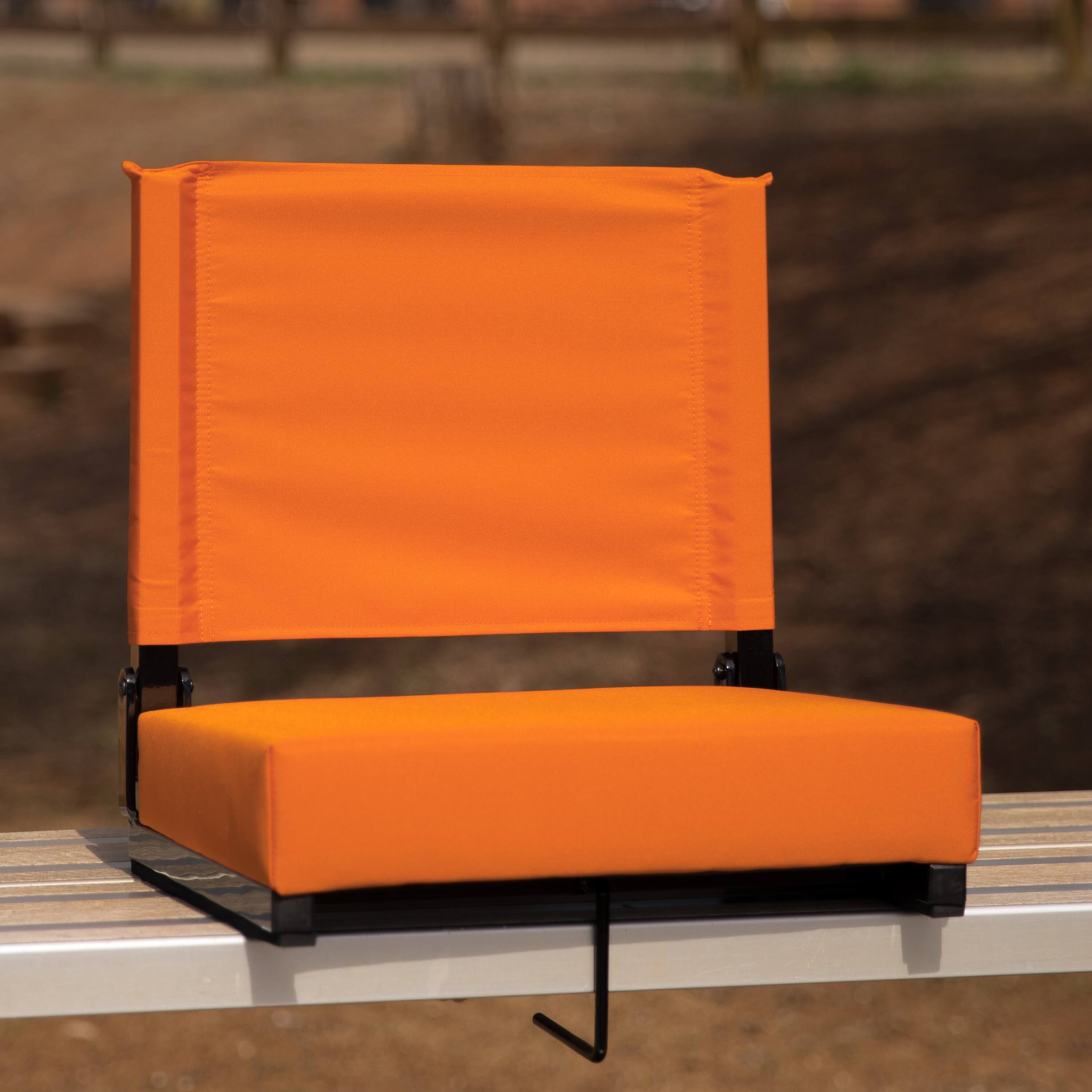 Alt View 1. Emma + Oliver - 500 lb. Rated Lightweight Stadium Chair with Handle & Ultra-Padded Seat - Orange.