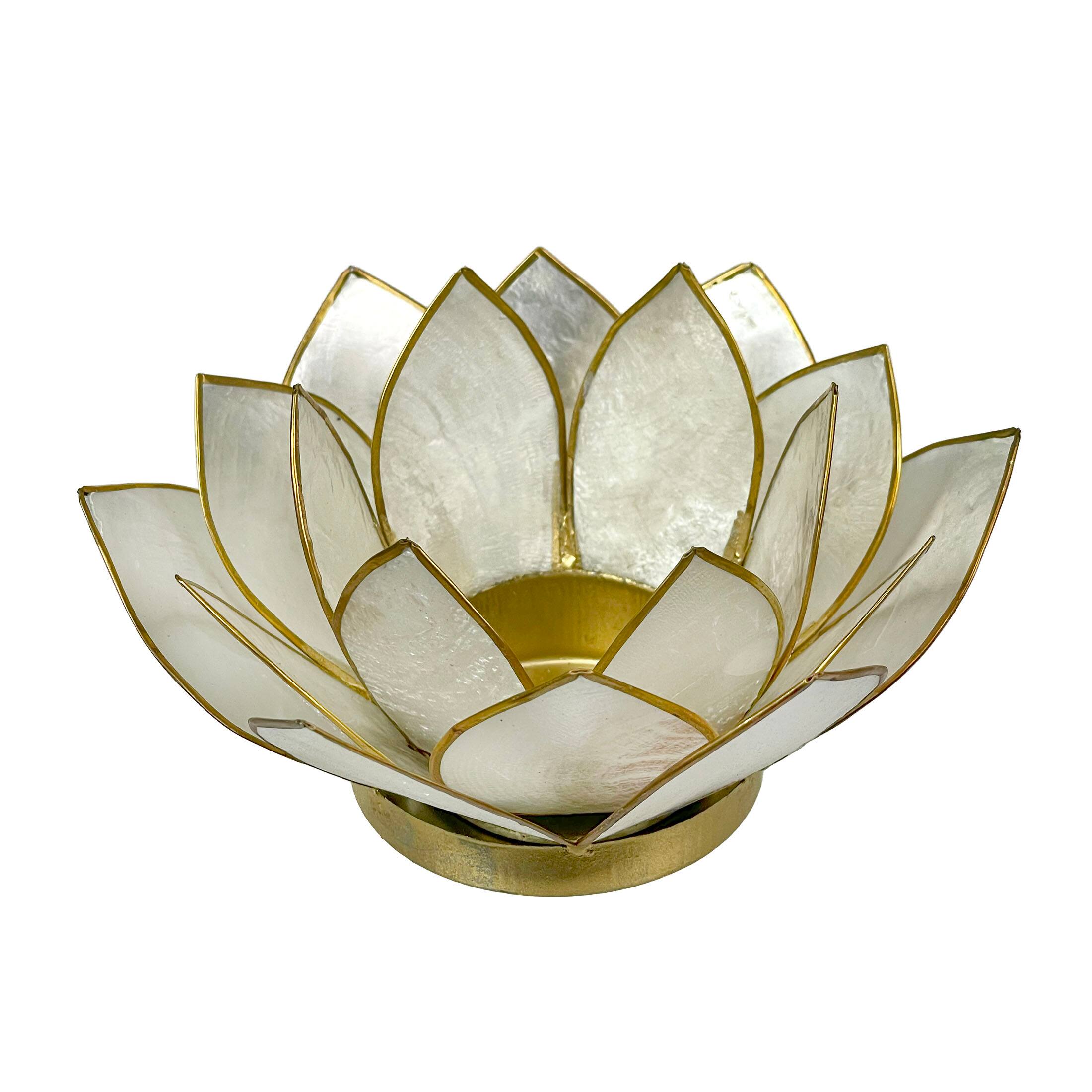 Alt View 8. Things2Die4 - White Capiz Shell Lotus Flower Small Tealight Candle Holder Set of 3 - White.