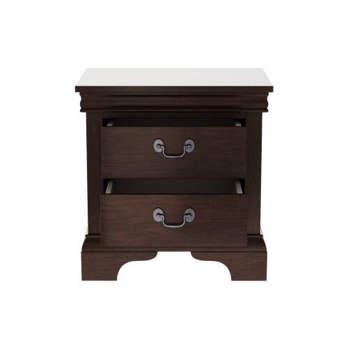 Alt View 2. LUCKY ONE - 22" Assembled Classic Wooden Nightstand 2-Drawer Antique Pulls - Cherry.