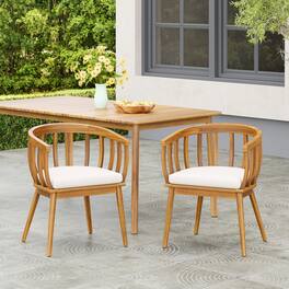 Mondawe - Set of 2 Dining Armchair with Cushion - Teak+ Beige