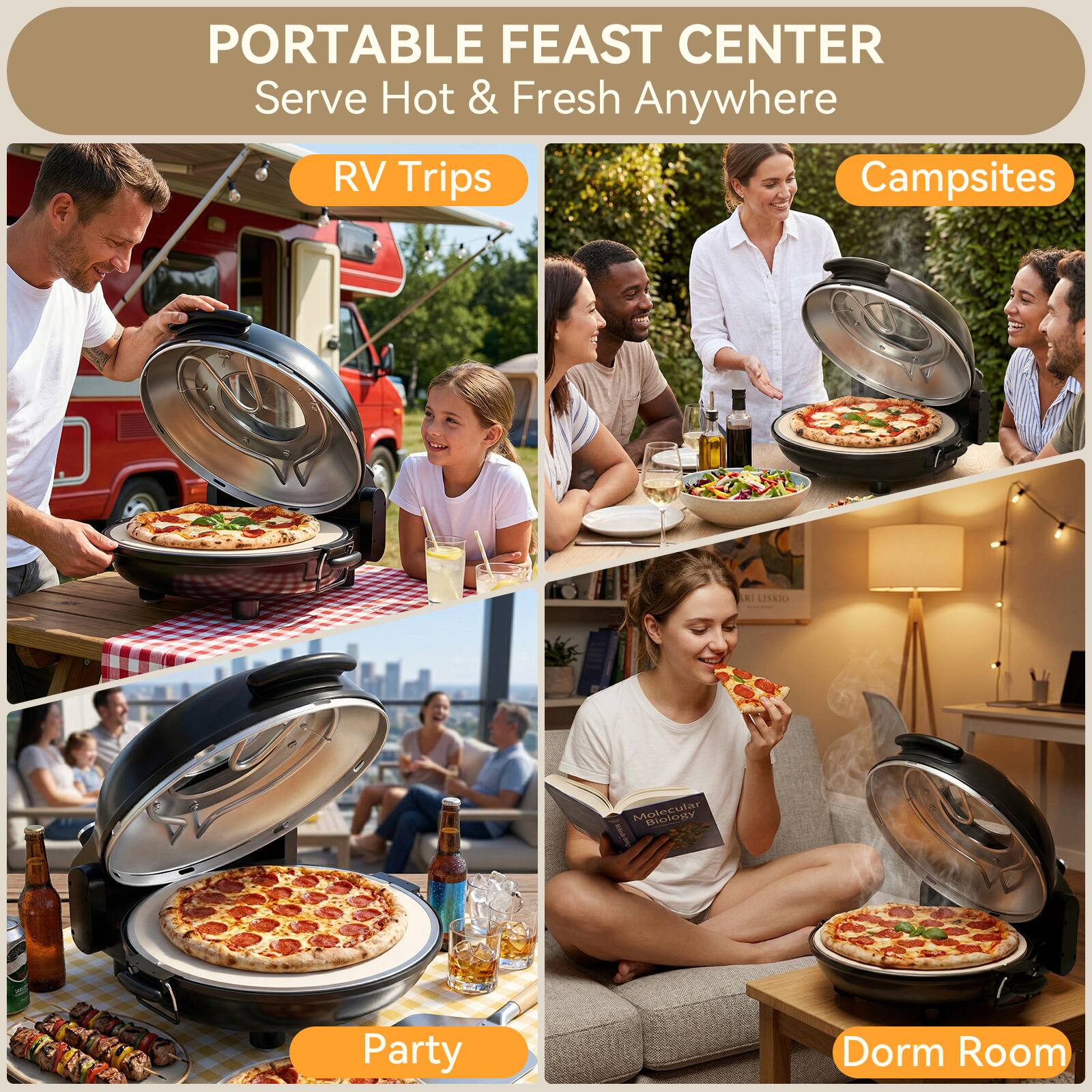 PORTABLE FEAST CENTER  
Serve Hot & Fresh Anywhere  

RV Trips  
Campsites  
Party  
Dorm Room