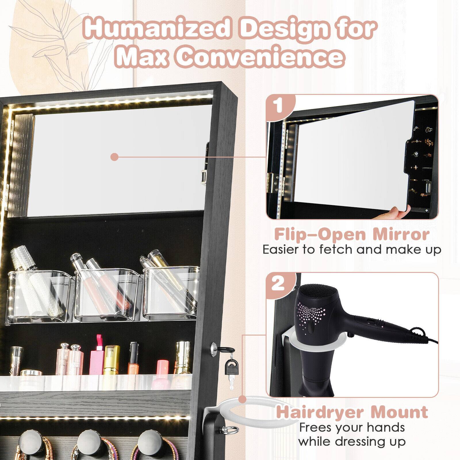 Humanized Design for Max Convenience

1. Flip-Open Mirror
   Easier to fetch and make up

2. Hairdryer Mount
   Frees your hands while dressing up