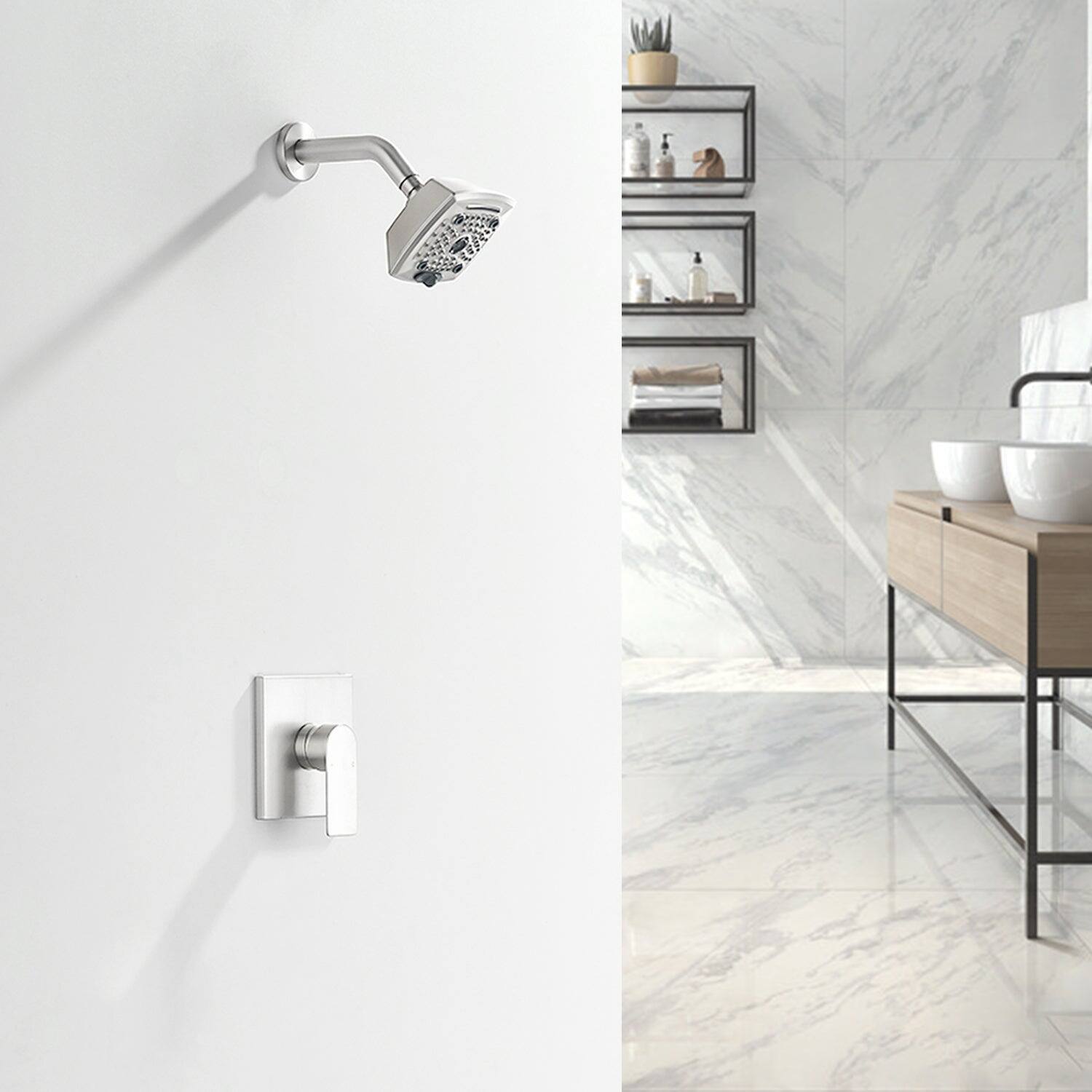Alt View 2. Boyel Living - Brushed Brass Shower Faucet Set cUPC Pressure Balance Valve 5-Function ABS Top Spray 1/2NPT Thread Fingerprint-Free - Brushed Nickel.