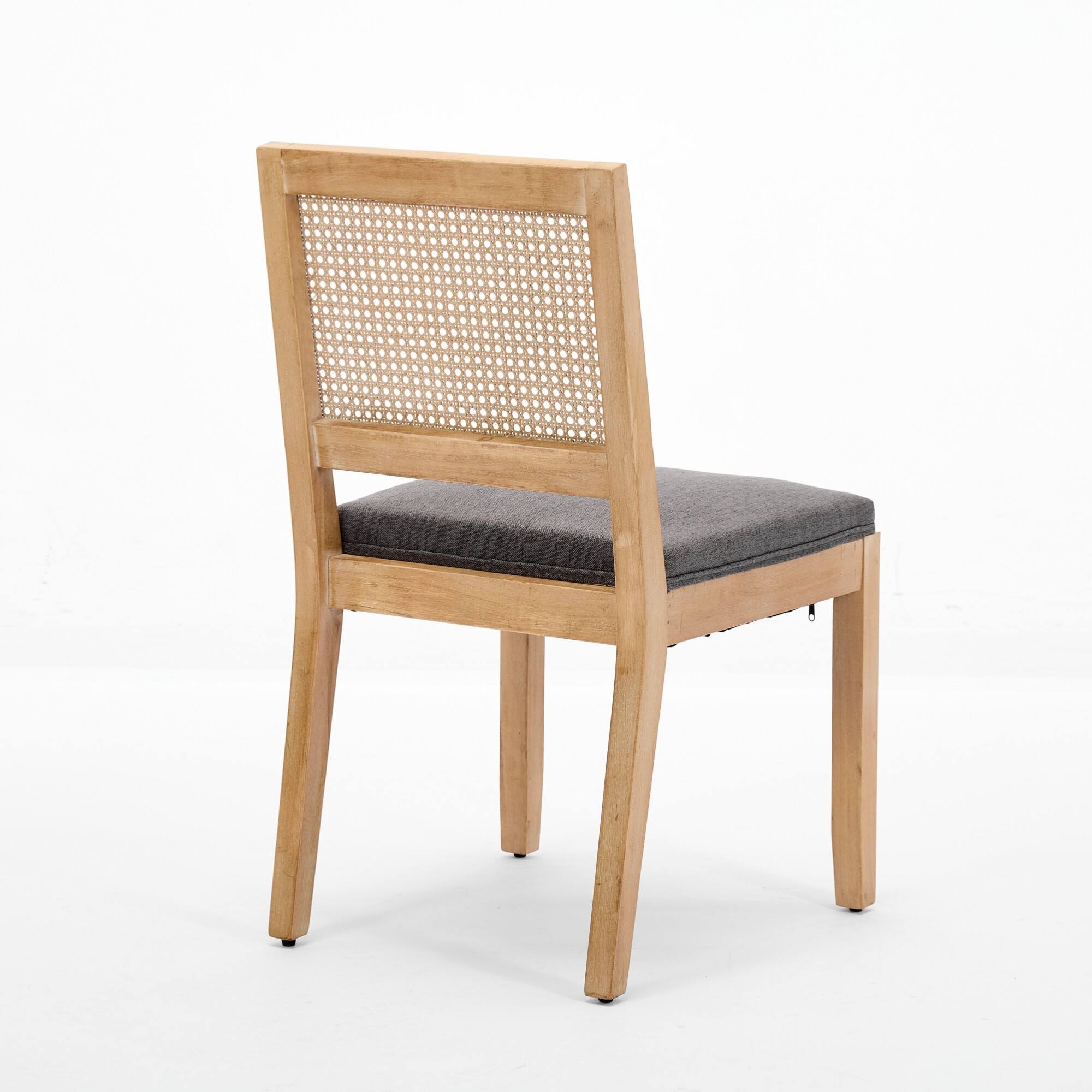 Alt View 2. GOODSILO - Set of 2 Modern Farmhouse Dining Chairs with Rattan Backrest and Linen Upholstery for Kitchen and Dining Room - Gray.