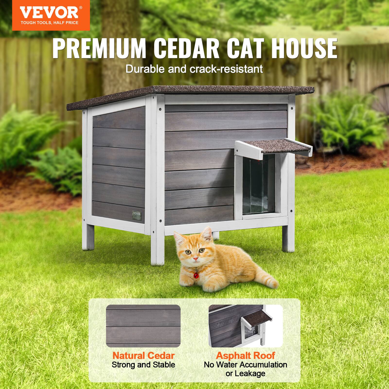 VEVOR TOUGH TOOLS, HALF PRICE PREMIUM CEDAR CAT HOUSE

- Durable and crack-resistant
- Natural Cedar
- Strong and Stable
- Asphalt Roof
- No Water Accumulation or Leakage