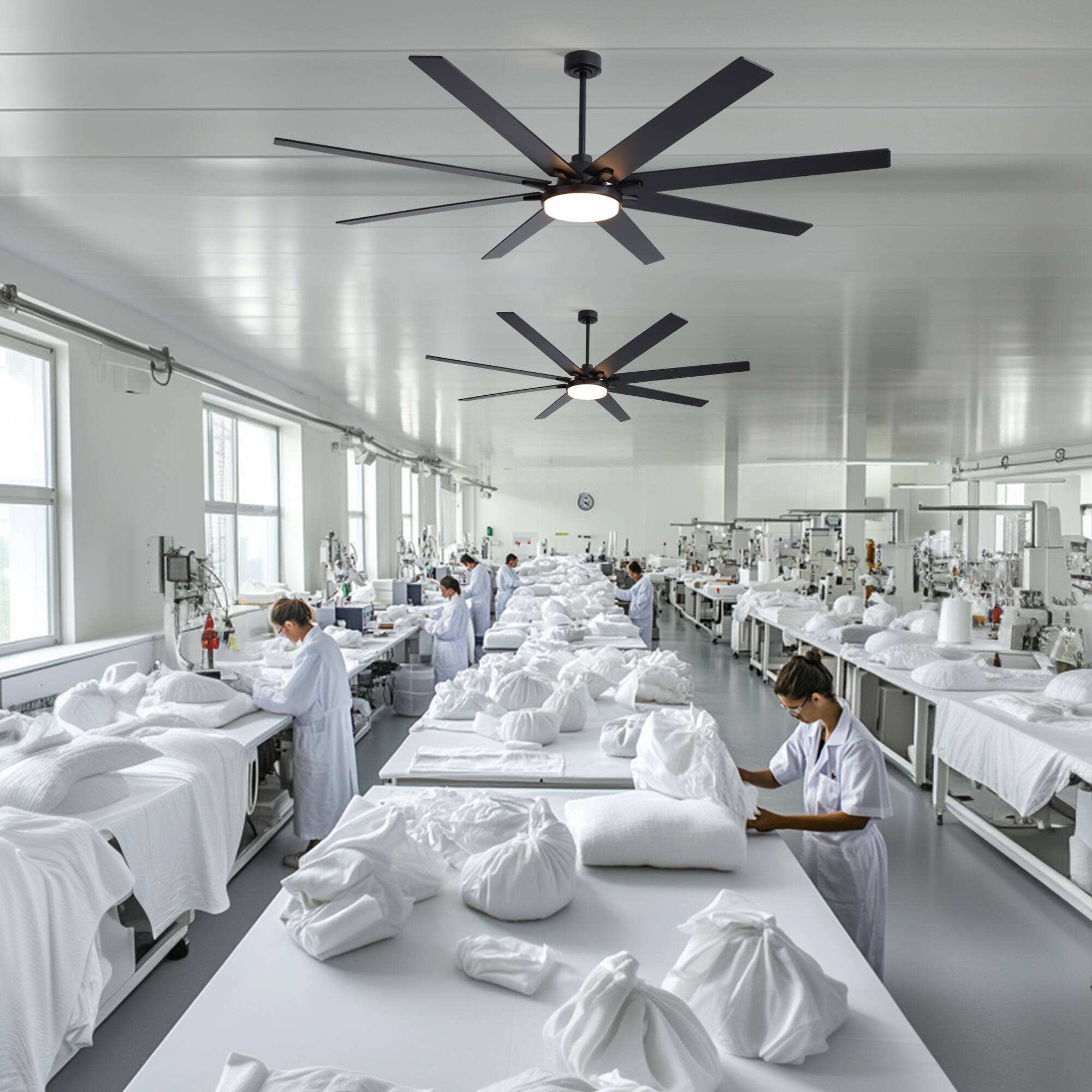 Back. Siljoy - 84 Inch Big Ben Ceiling Fan with LED Light and Remote Control (8 dual blades)For Kitchen Livingroom and Bedroom - Brown.