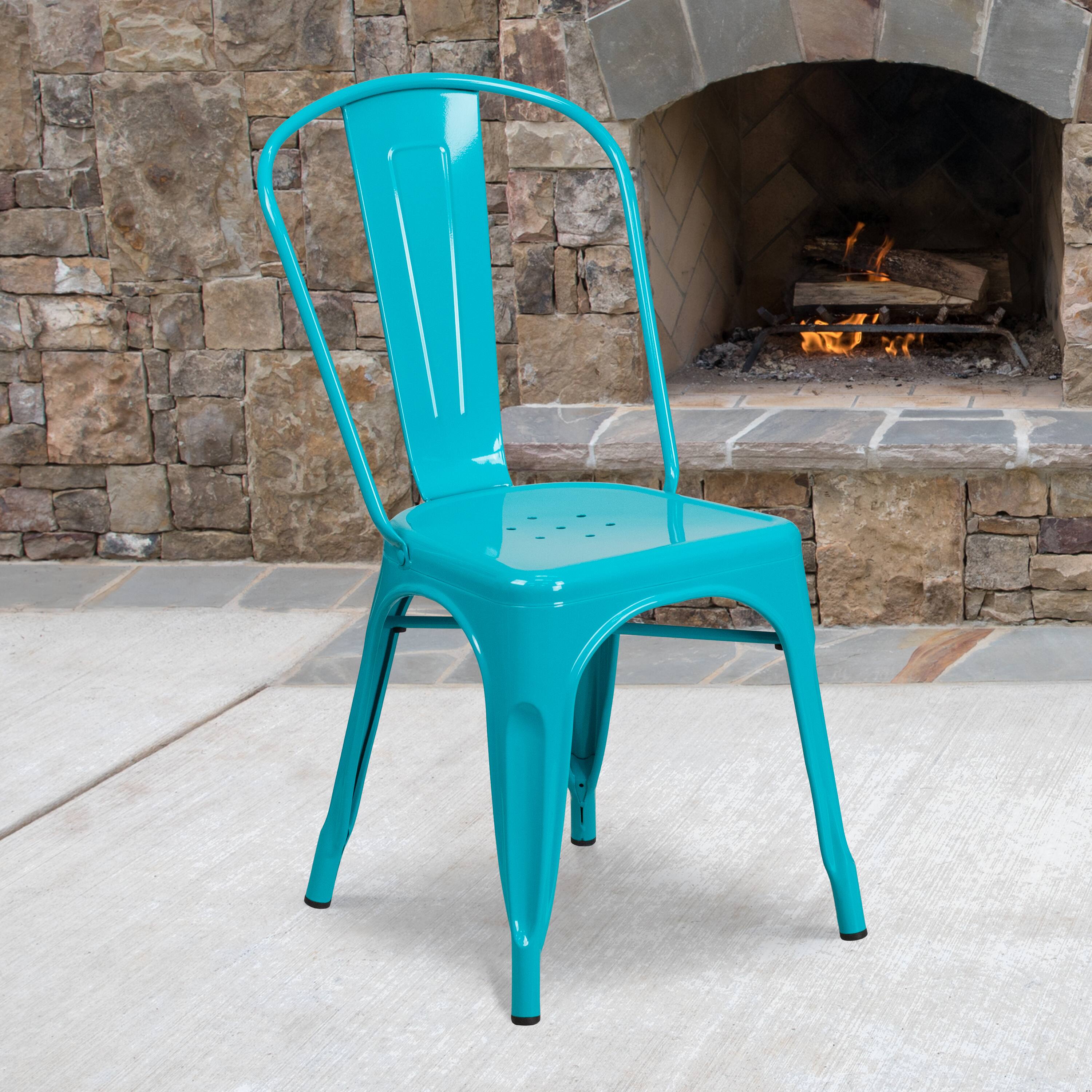 Alt View 1. Emma + Oliver - Commercial Grade Colorful Metal Indoor-Outdoor Dining Stack Chair - Crystal Teal-Blue.