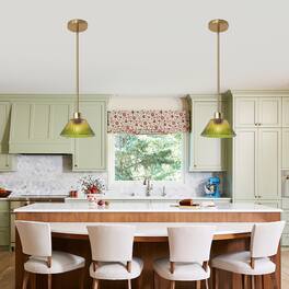Parrot Uncle - 8" Vintage Gold Pendant Light with Green Glass Shade - Brass