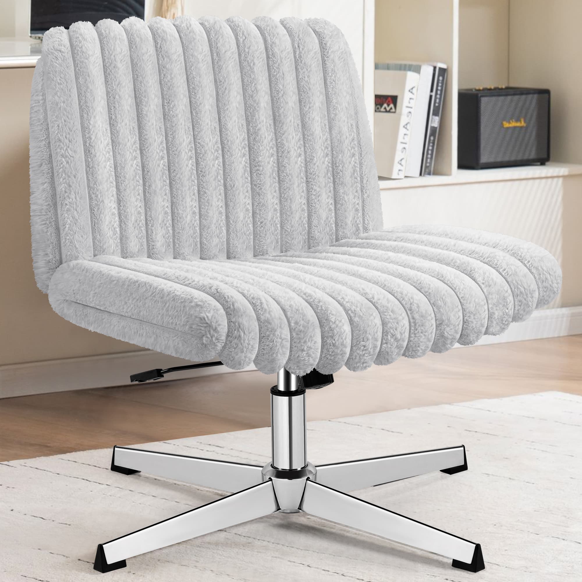 KERDOM - Wider Seat Criss Cross Chair, Armless Ergonomic Office Chair No Wheels, Soft Velvet Vanity Makeup Chair For Home Bedroom - Gray price history on PriceWatchPro