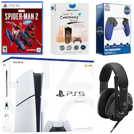 PlayStation 5 Slim Disc Bundle with Spider-Man 2, EPOS Headset, Trigger Kit and MightySkins Code - PlayStation 5