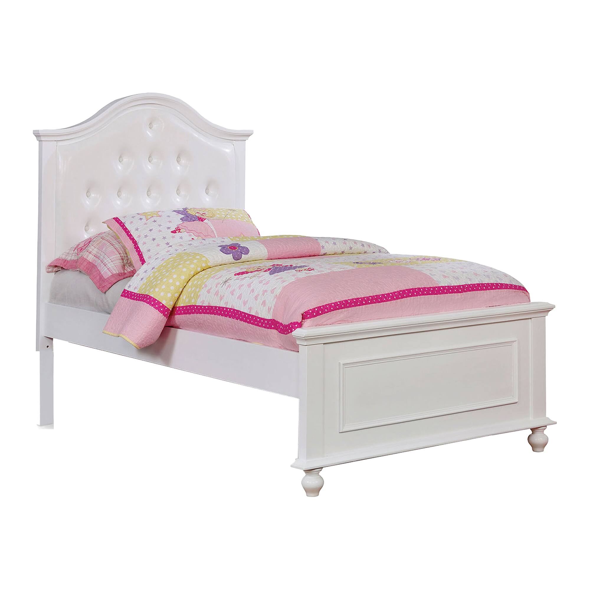 Alt View 1. Manhattan Lane - Aure 3 Pc Full Size Kids Bedroom Set, Curved Tufted Headboard - White.