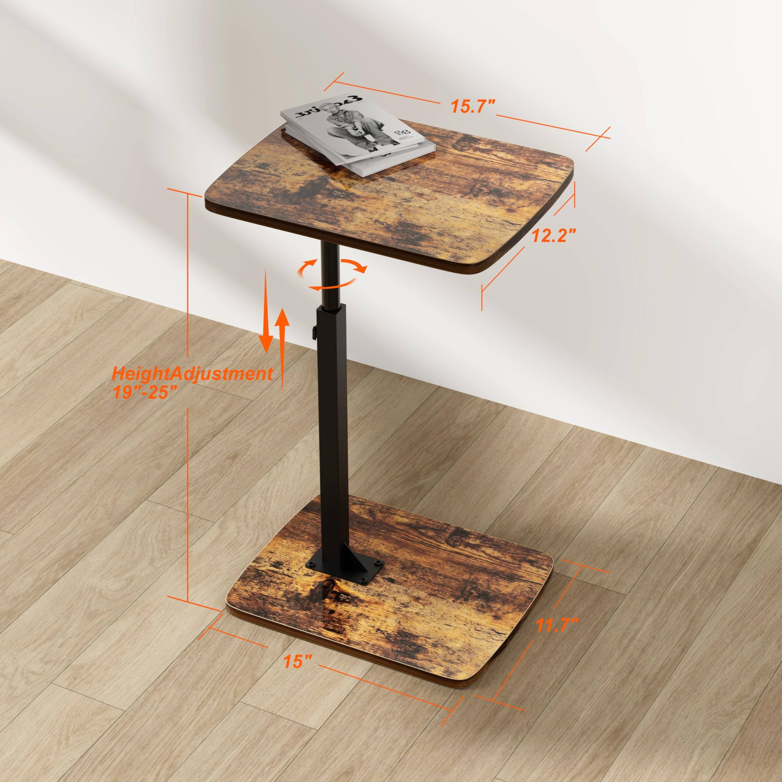 - Height Adjustment: 19" - 25"
- Top Dimensions: 15.7" x 12.2"
- Base Dimensions: 15" x 11.7"