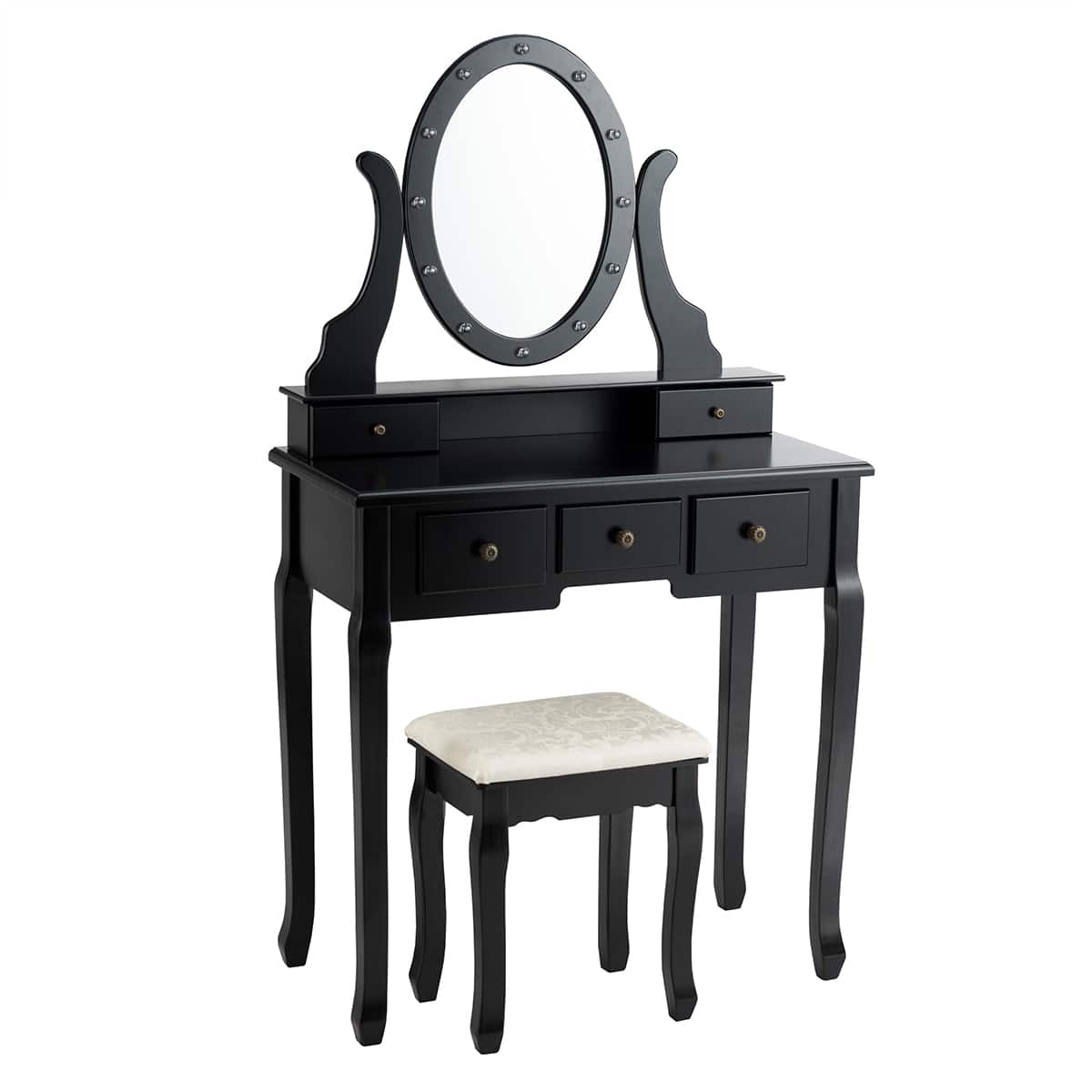 Front. Costway - Costway Vanity Set Makeup Dressing Table w/5 Drawers 12 LED Bulb - Black.