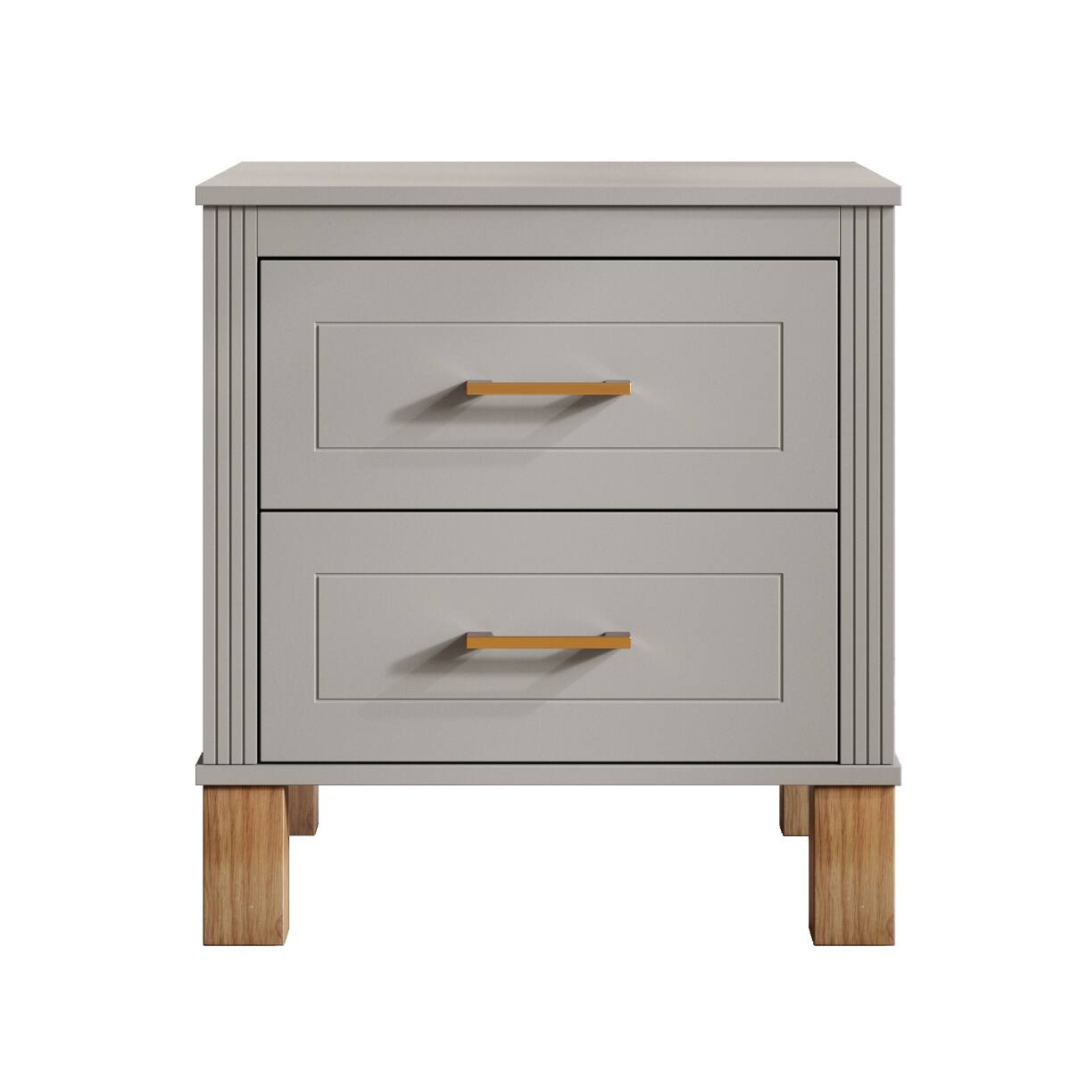 Alt View 9. Loheer - Loheer Gray 2 Drawer Nightstand, Fluted Bedside Table with Solid Wood Legs - Gray.