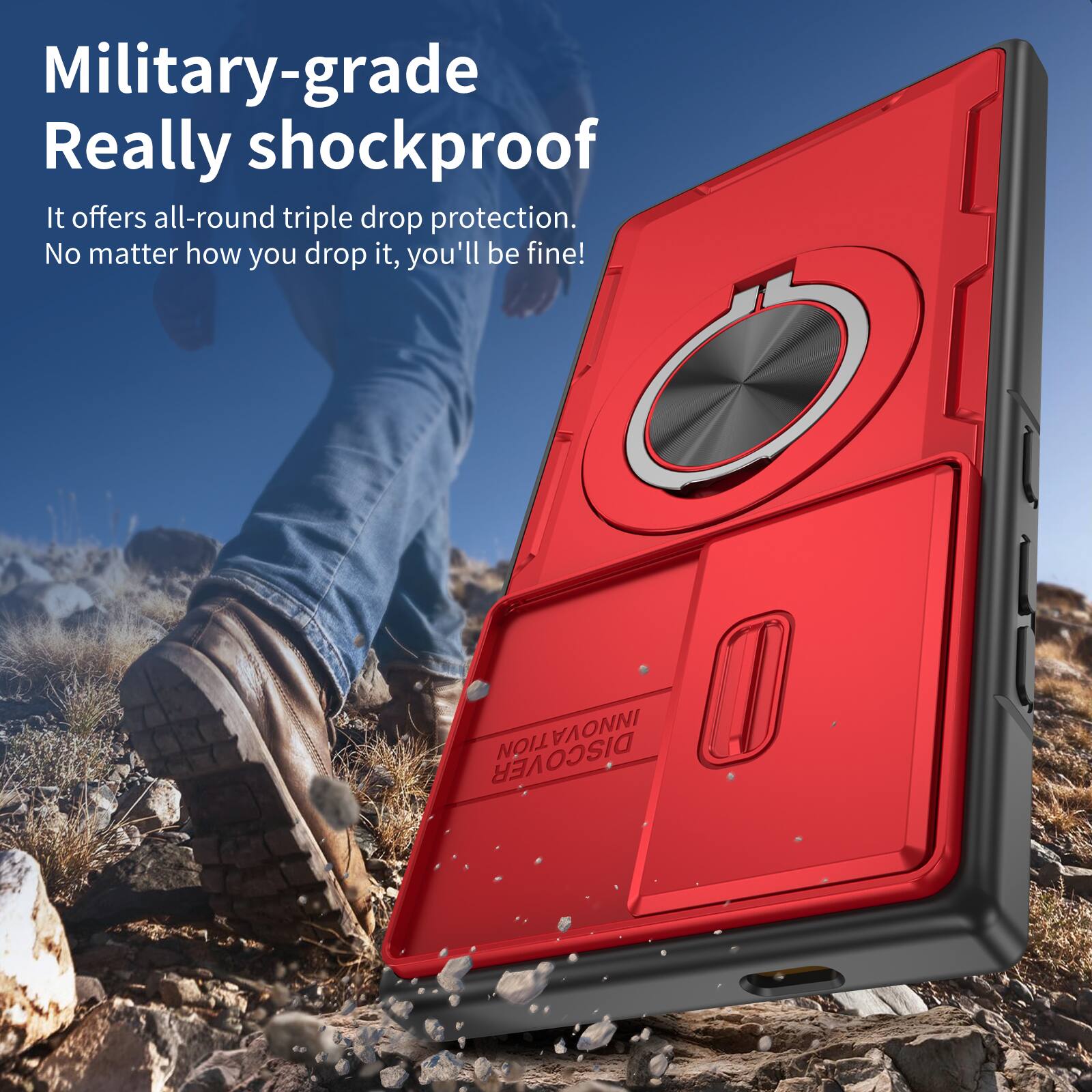 Military-grade Really shockproof.  
It offers all-round triple drop protection.  
No matter how you drop it, you'll be fine!
