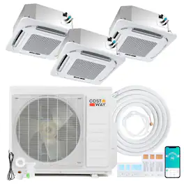 Costway - X-Pro 35000 BTU 3 Zone 9K + 12K + 18K Ceiling Cassette Mini Split AC, 22.5 SEER2, WiFi Enabled - White