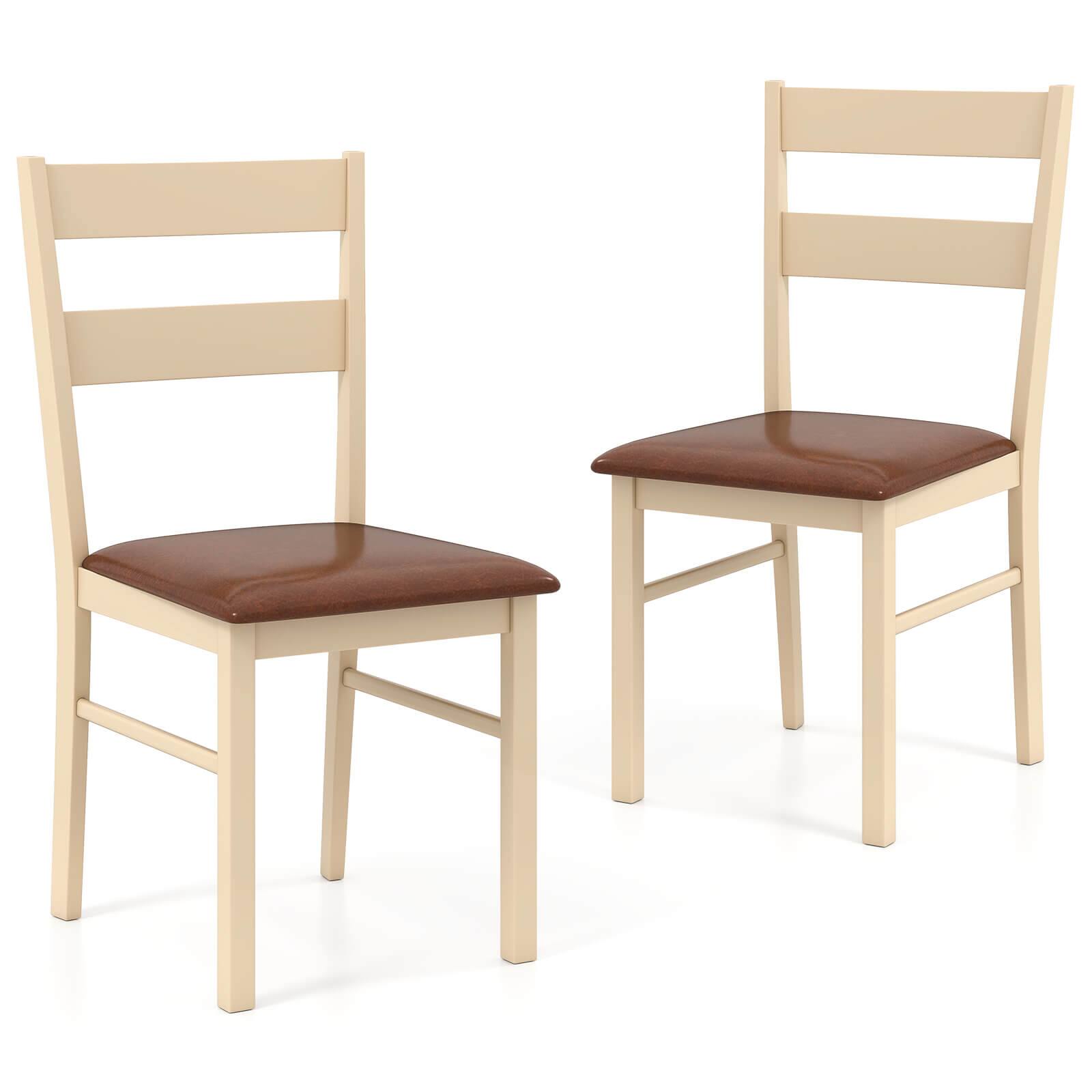 Costway - Wooden dining chair set of 2 with rubber wood frame padded seat for kitchen - White,Brown price history on PriceWatchPro