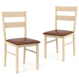 Costway - Wooden dining chair set of 2 with rubber wood frame padded seat for kitchen - White,Brown