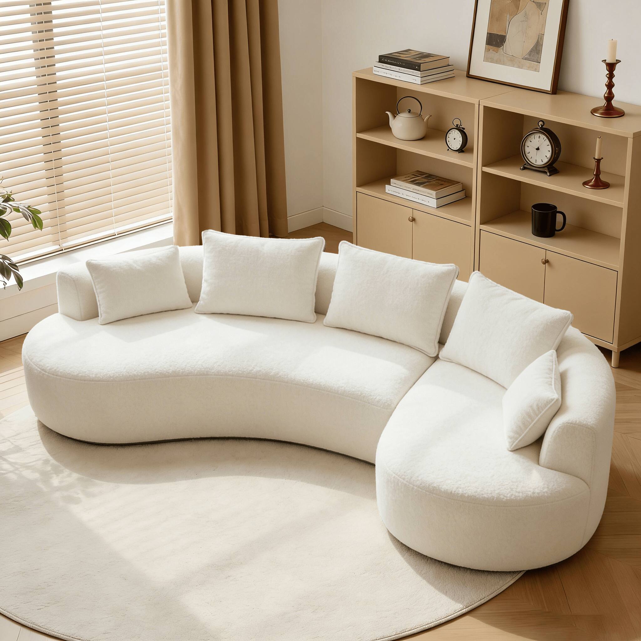 Front. Dyonery - Dyonery 122"Curved Modular Sectional Sofa,Comfy Couch with Chaise Lounge,with Deep Seat,lamb fleece Upholstered Seating - Beige.
