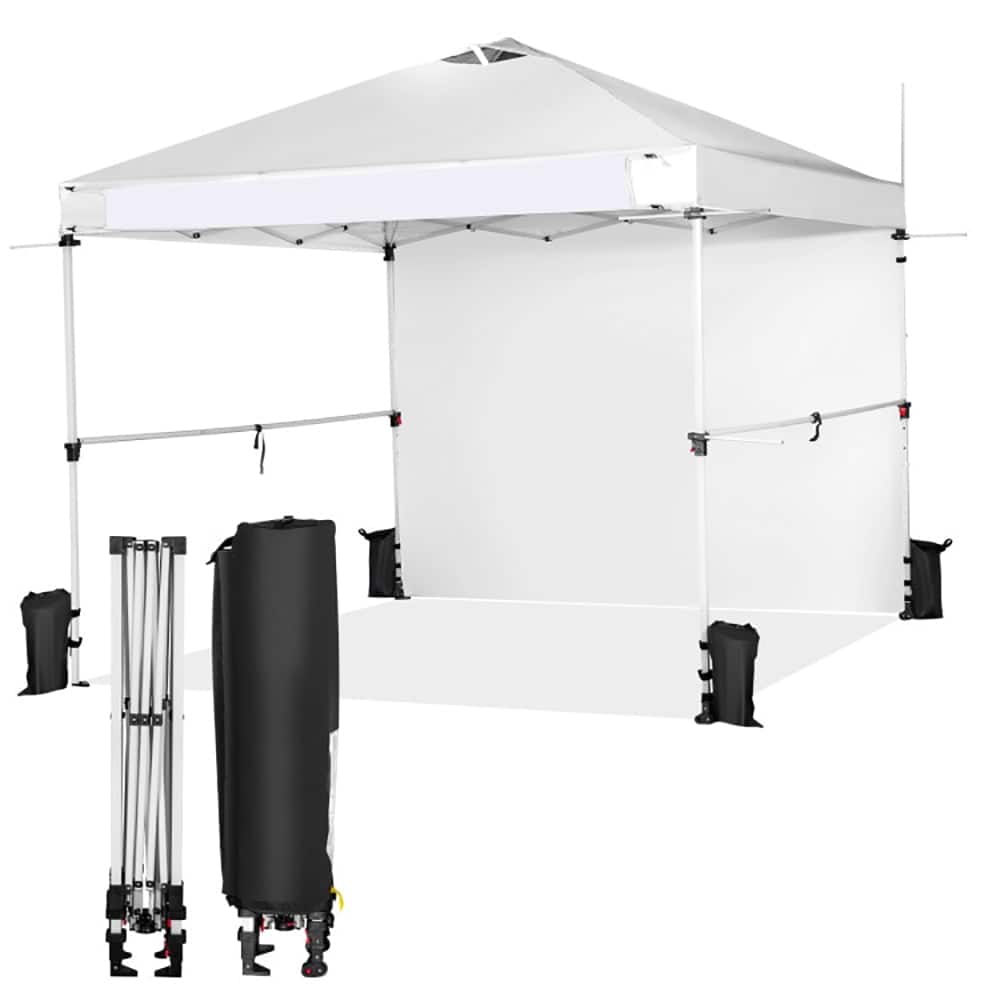 Kadyn - 10 x 10 Feet Foldable Commercial Pop-up Canopy with Roller Bag and Banner Strip-White, Outdoor Gazebo Party Tent