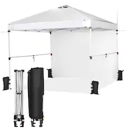Kadyn - 10 x 10 Feet Foldable Commercial Pop-up Canopy with Roller Bag and Banner Strip-White, Outdoor Gazebo Party Tent
