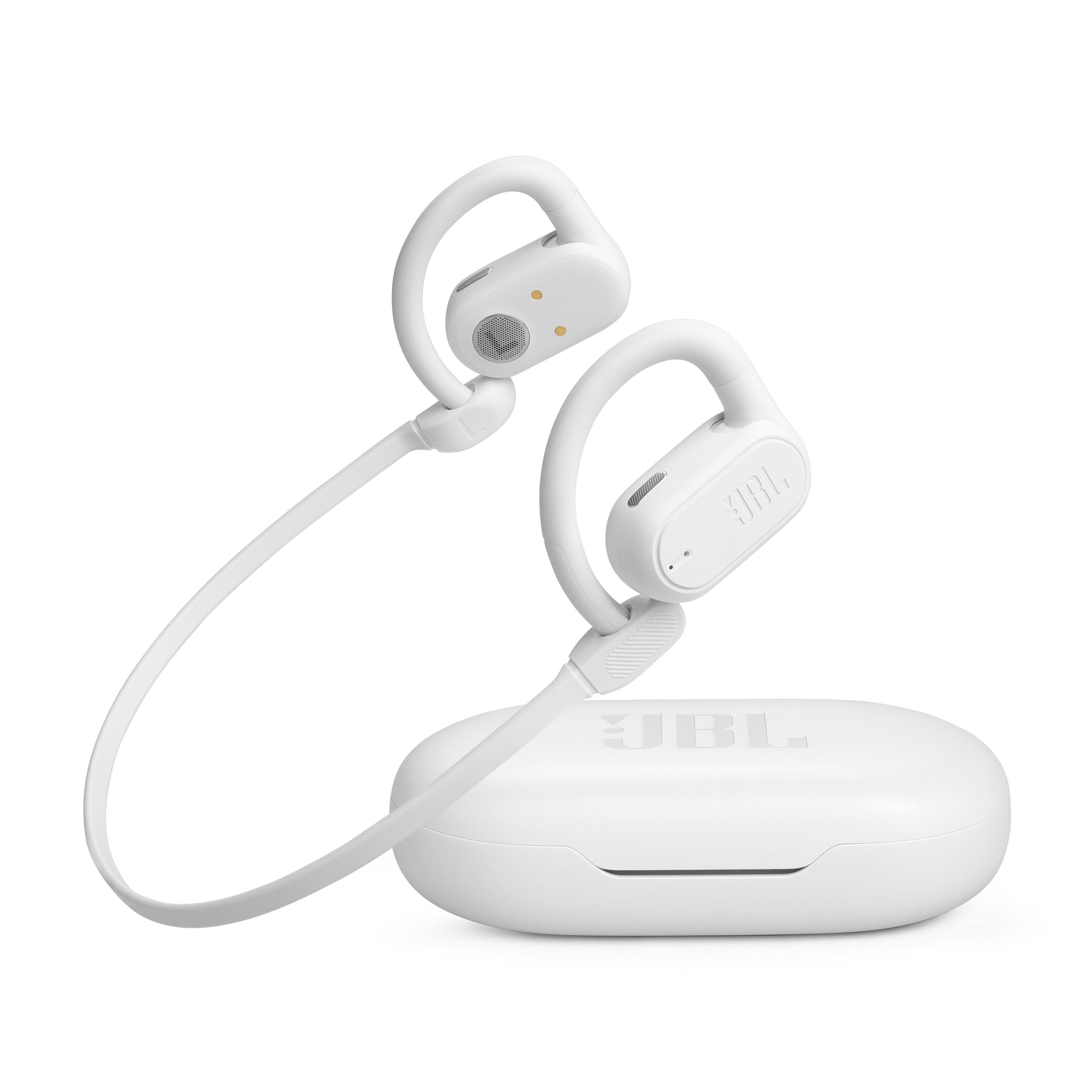 Angle. JBL - SoundGear Sense Hybrid Open-Ear headphones with detachable neckband - 2024 - White.