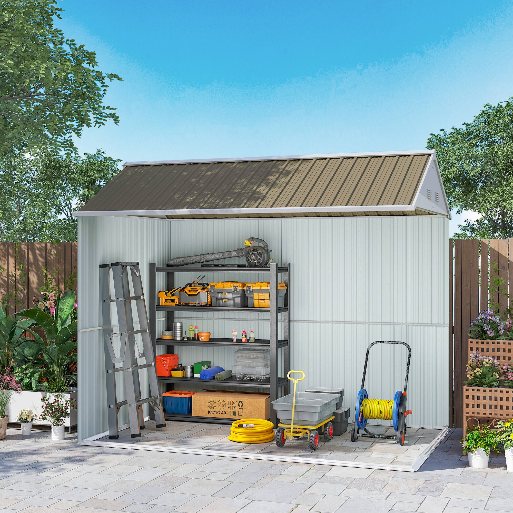 Alt View 7. Outsunny - 8' x 5.5' Outdoor Storage Shed, Metal Garden Shed with Window & Double Lockable Door, Outdoor Tool Shed Storage.
