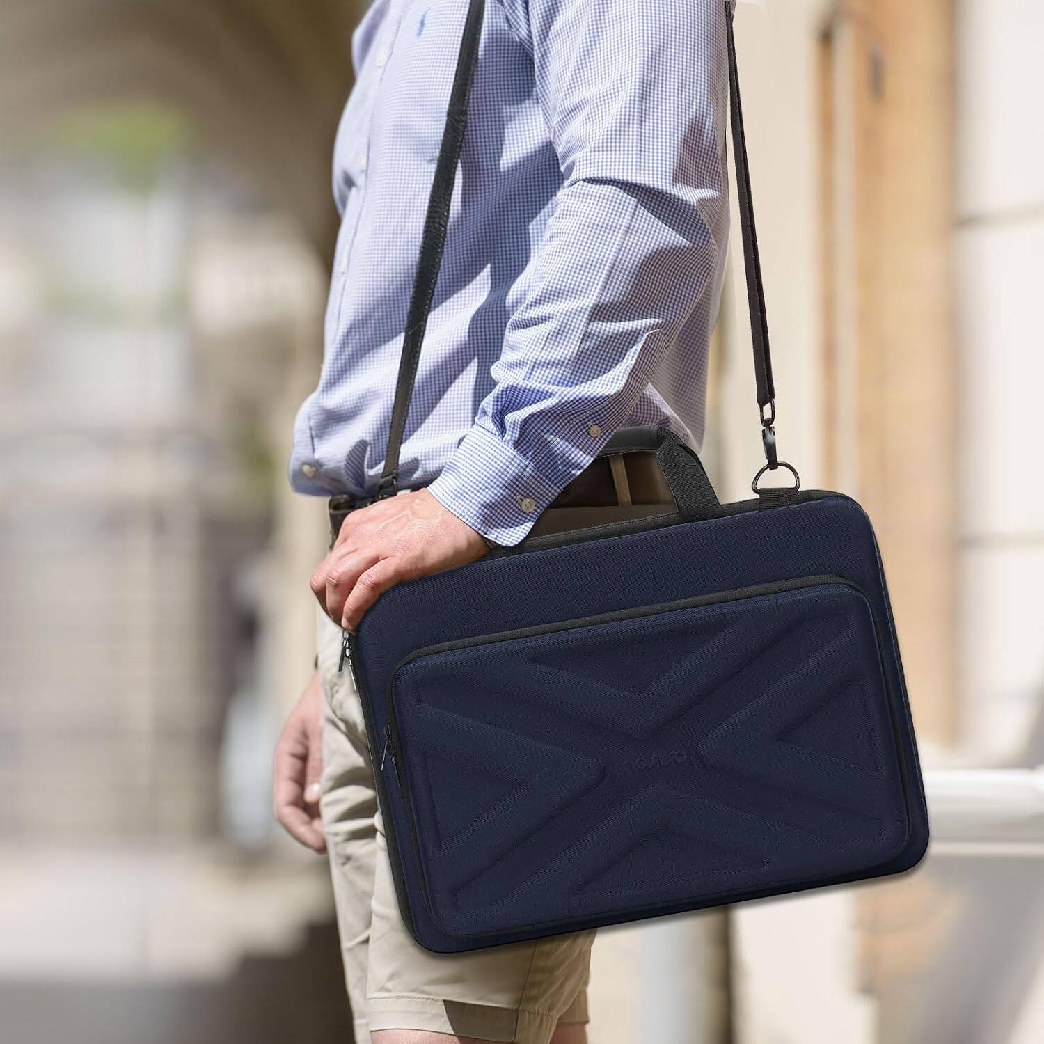 Angle. mosiso - Hard Shell Laptop Case for 15-16 Inch MacBook Pro/Air HP Dell Lenovo Asus Acer,Waterproof Laptop Bag with Shoulder Strap - Navy Blue.