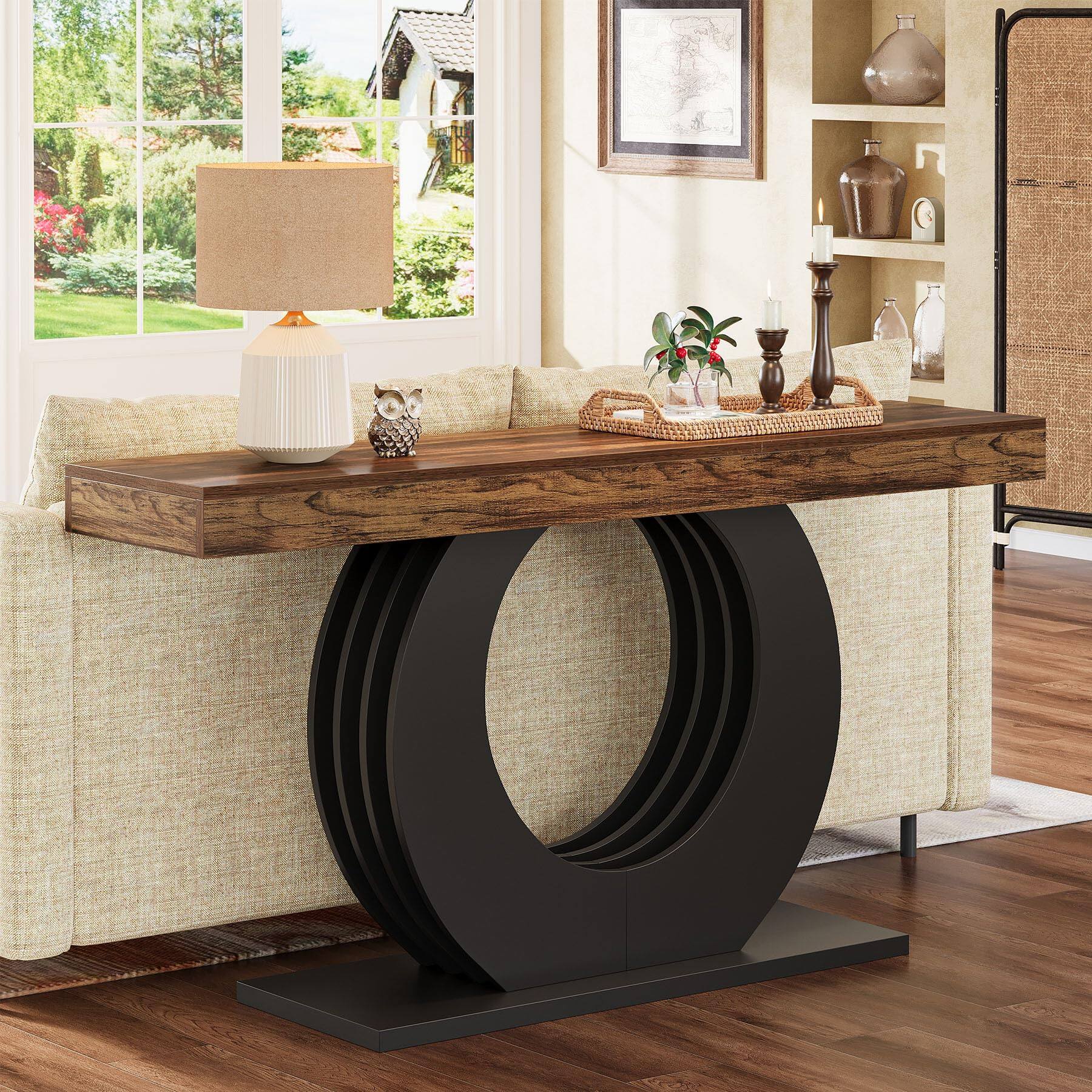 Alt View 3. Tribesigns - 63-Inch Console Sofa Table, Rustic Industrial Farmhouse Entryway Table, Narrow Long Couch Console Behind Sofa with Black - Rustic Brown.