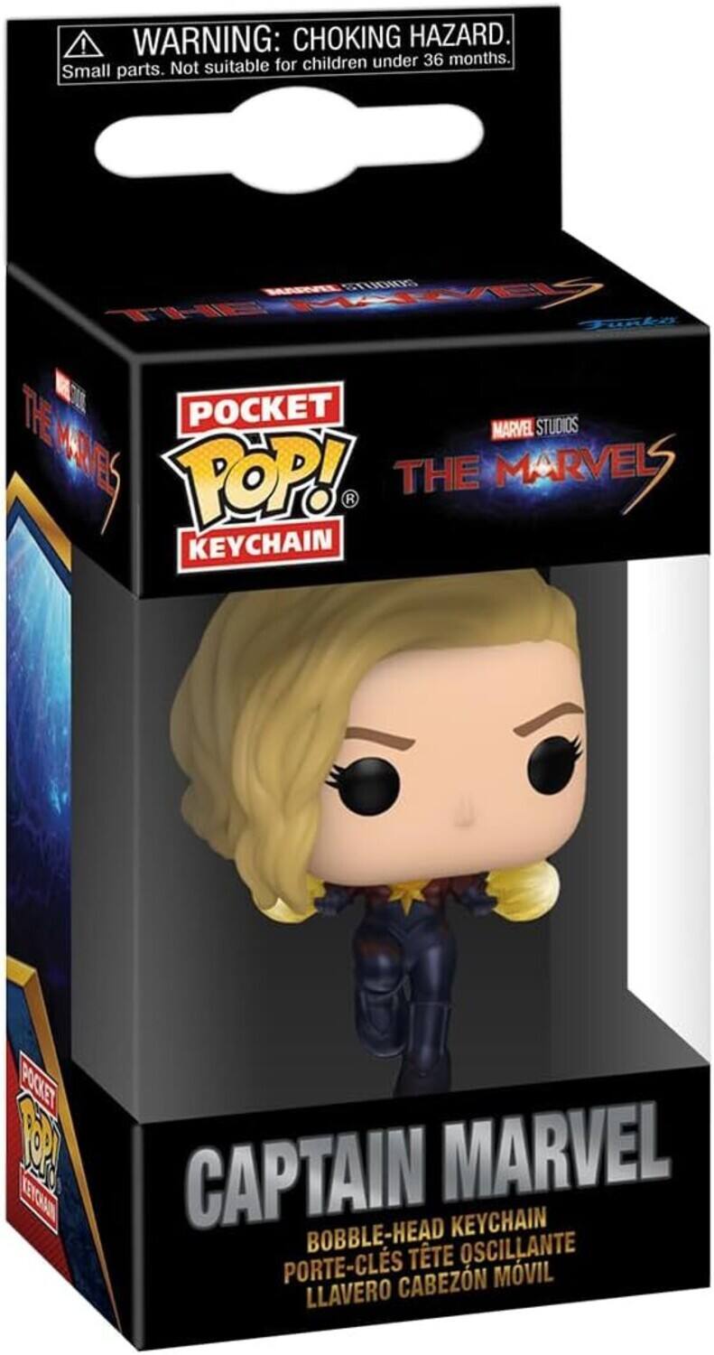 **WARNING: CHOKING HAZARD.**  
Small parts. Not suitable for children under 36 months.

**POCKET POP!**  
KEYCHAIN

**MARVEL STUDIOS**  
THE MARVELS

**CAPTAIN MARVEL**  
BOBBLE-HEAD KEYCHAIN  
PORTE-CLE TÊTE OSCILLANTE  
LLAVERO CABEZÓN MOVIL