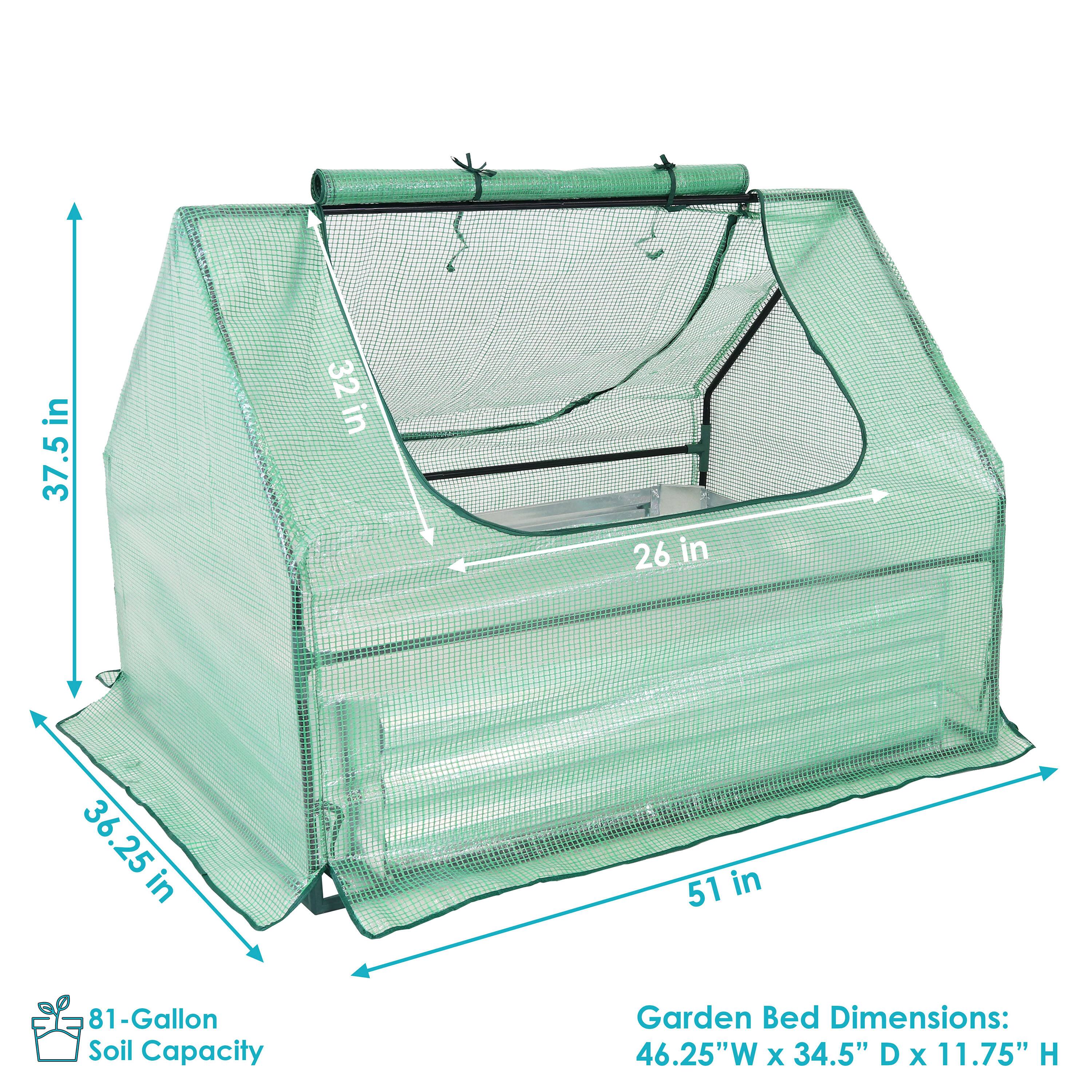81-Gallon Soil Capacity

Garden Bed Dimensions:
46.25"W x 34.5"D x 11.75"H

- 37.5" (Height)
- 32" (Depth)
- 26" (Width)
- 36.25" (Width)
- 51" (Length)