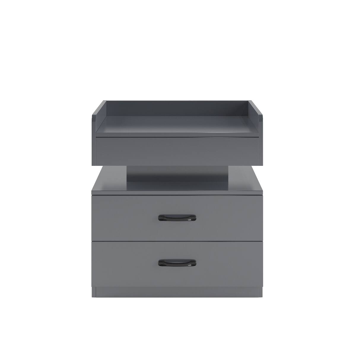 Alt View 10. Loheer - Loheer LED Nightstand with Adjustable Light, Grey Two Drawer Bedside Table - Grey.