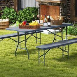 LUCKY ONE - 6 ft Portable Folding Table 350 lbs Fold-in-Half w HDPE Top & Carry Handle Camping Picnic - Gray