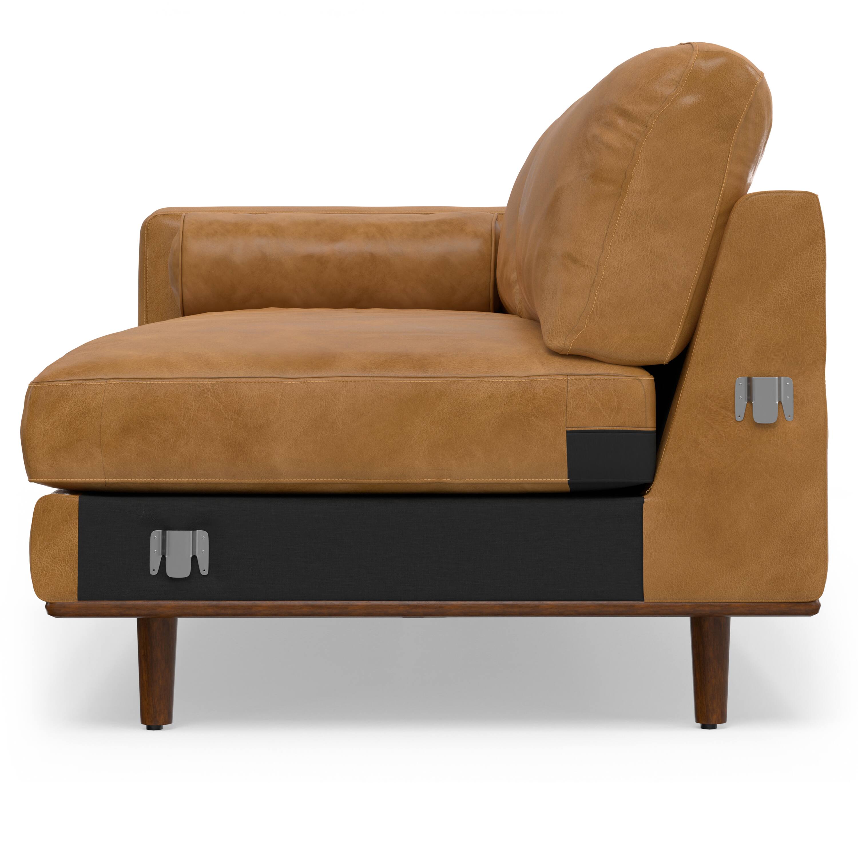 Alt View 7. Simpli Home - Morrison Mid Century Right Sectional 102 inch Wide Sofa Sectional in Sienna Genuine Leather - Sienna.