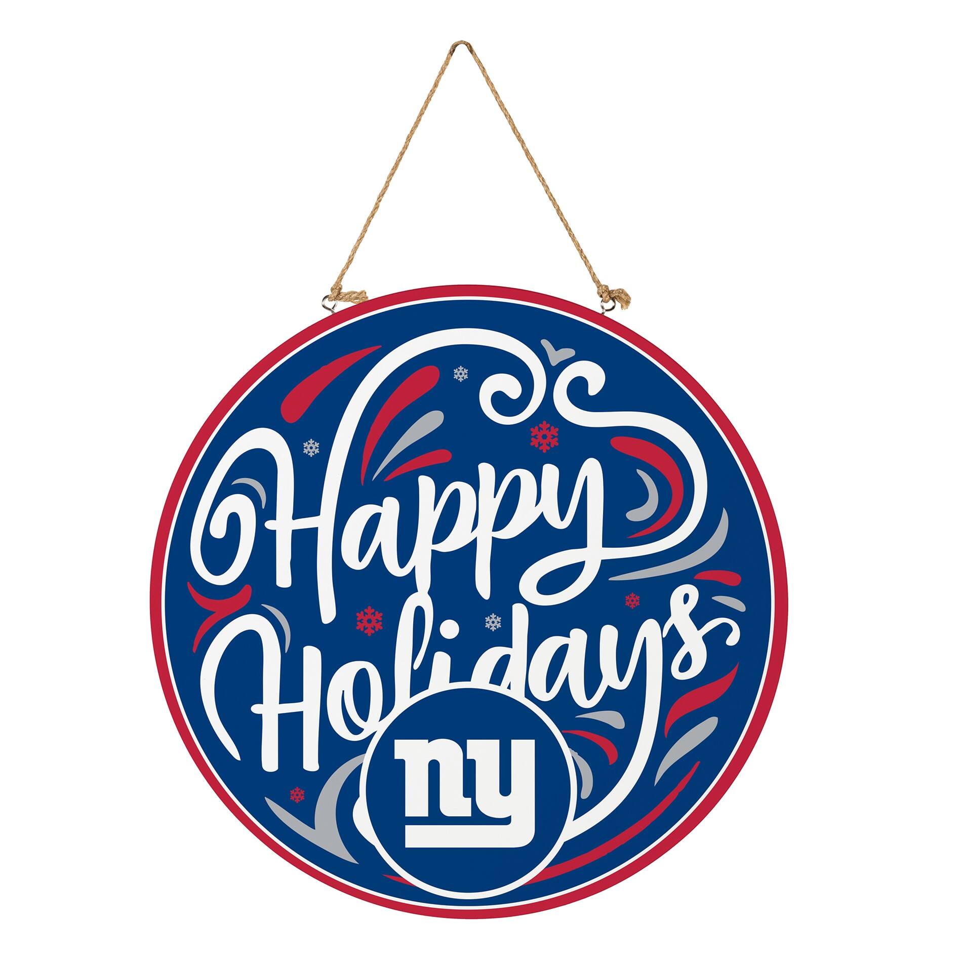 Alt View 2. Evergreen Enterprises - New York Giants 18" Happy Holidays Wooden Round Door Sign - Multicolor.