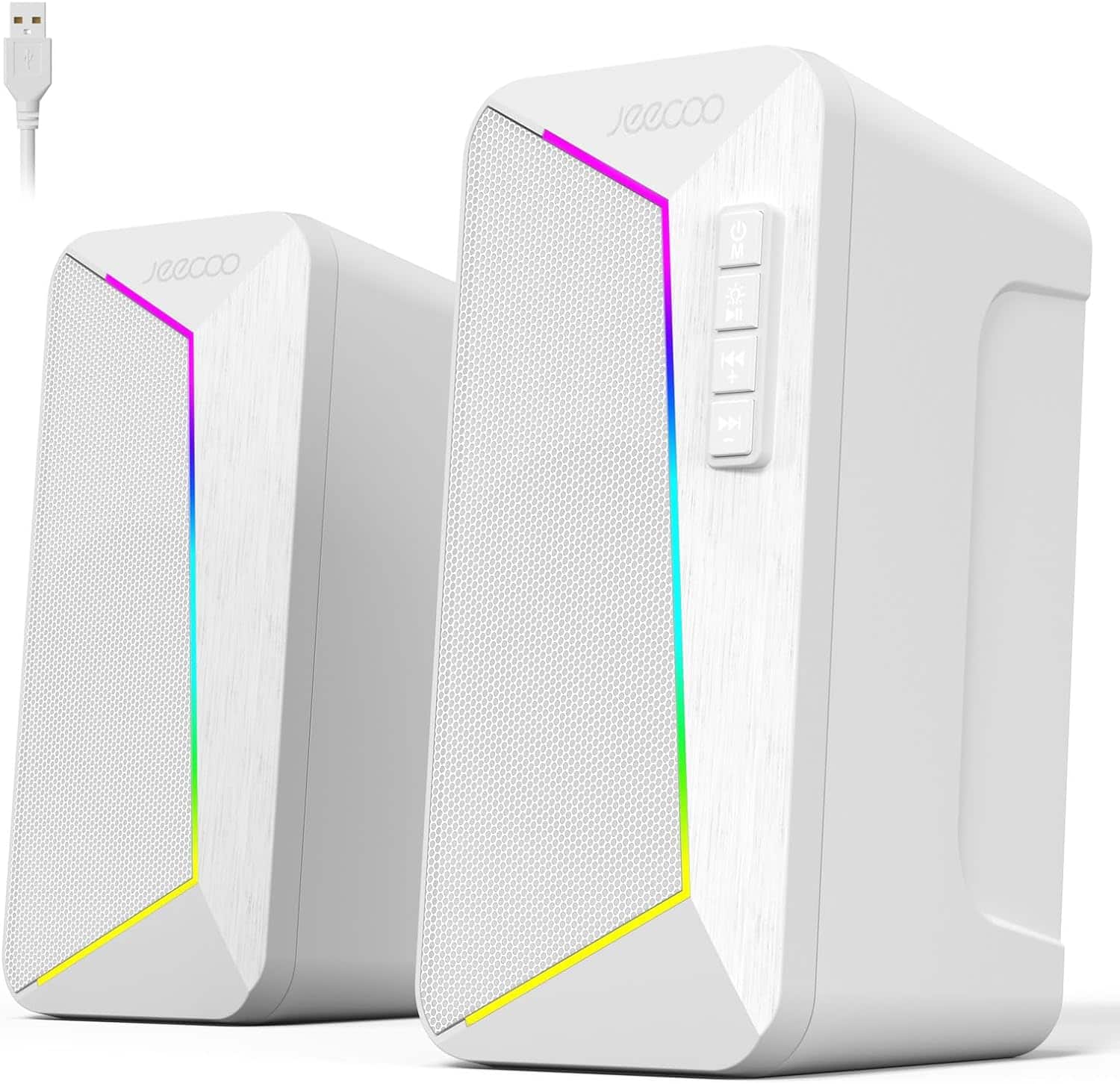 Stamp n Camp - Jeecoo M30 Bluetooth Computer Speakers, RGB PC Gaming Speakers for Desktop with Crisp Stereo Sound, Dynamic LED Modes - White