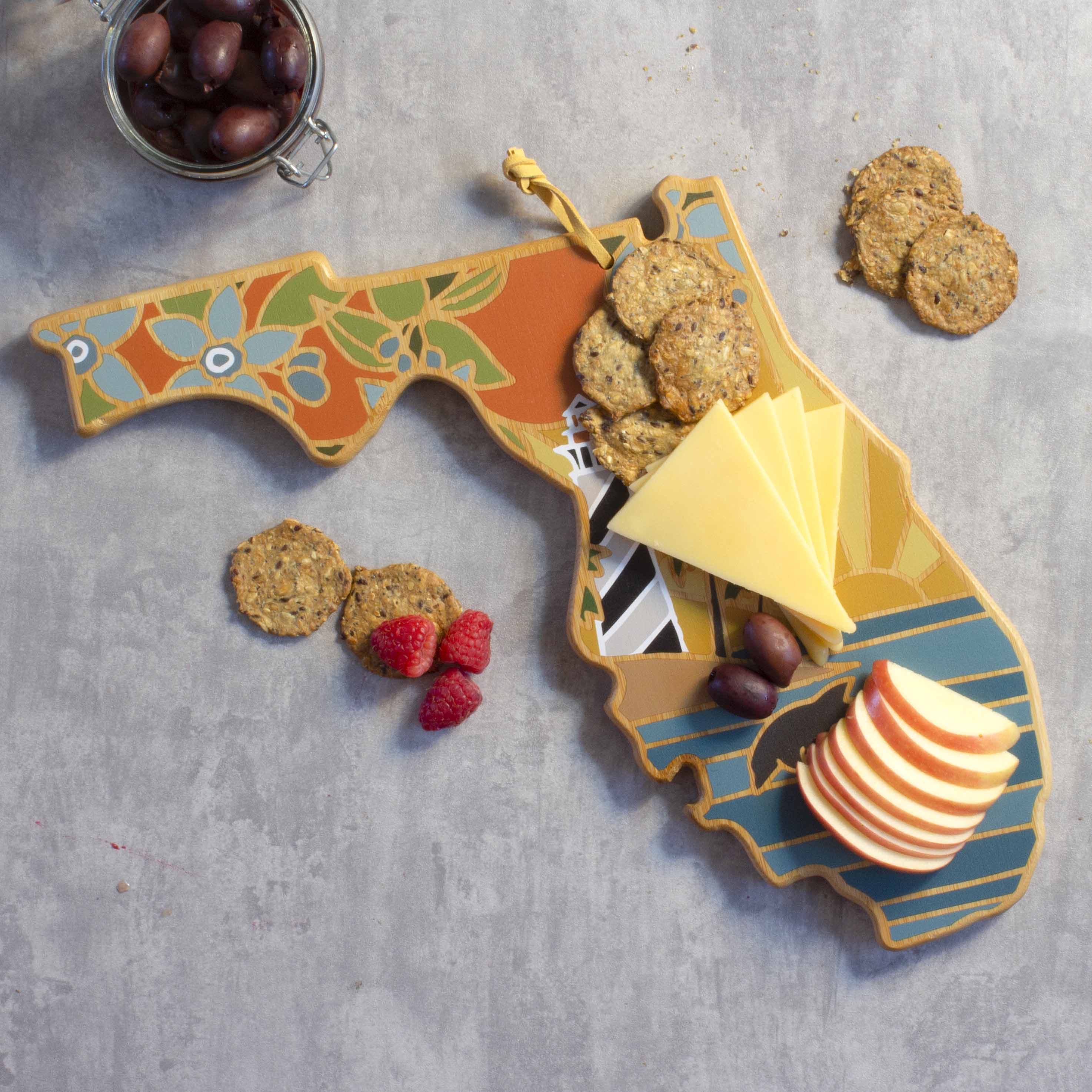 Angle. Totally Bamboo - Florida Cutting Board with Artwork by Summer Stokes.