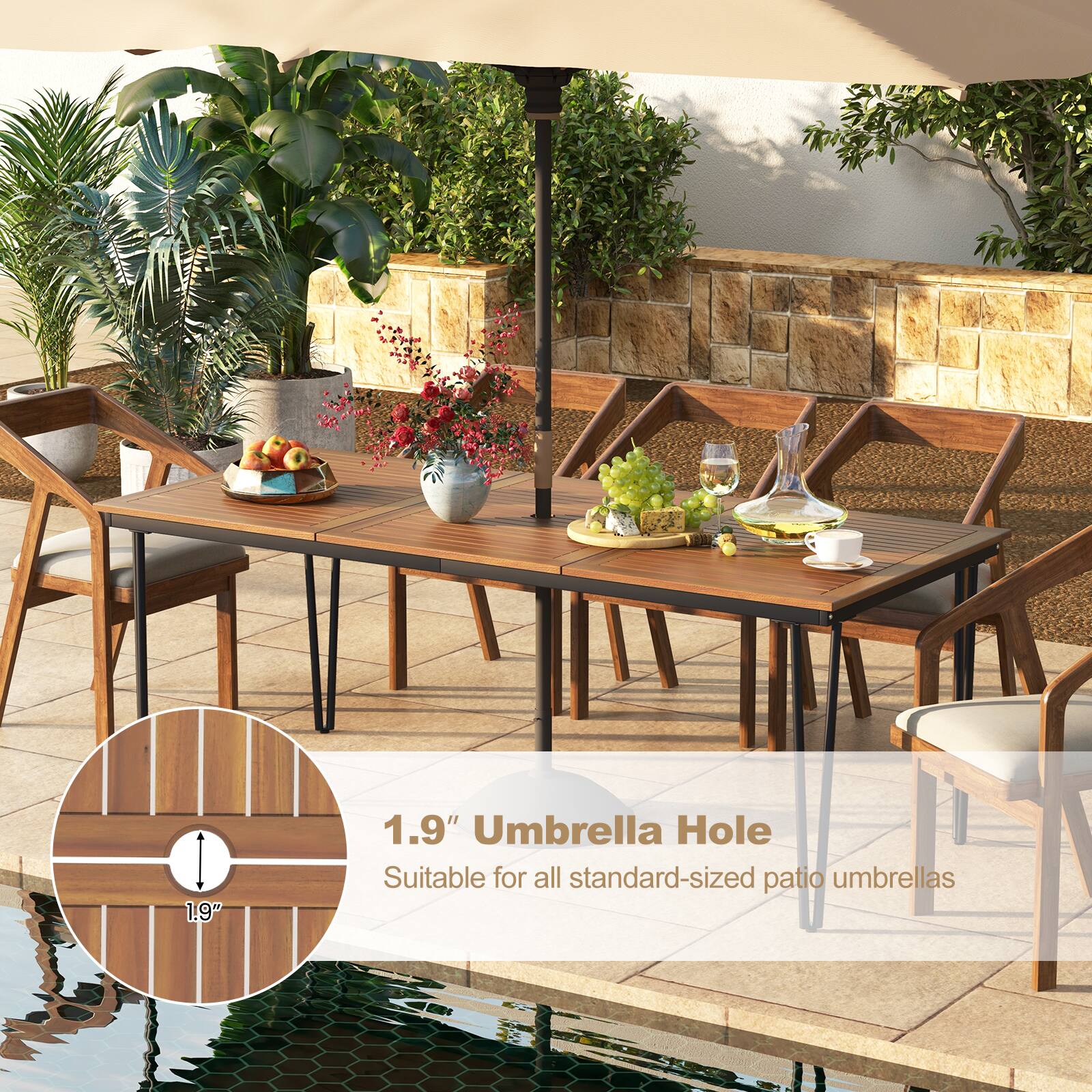 1.9" Umbrella Hole
Suitable for all standard-sized patio umbrellas