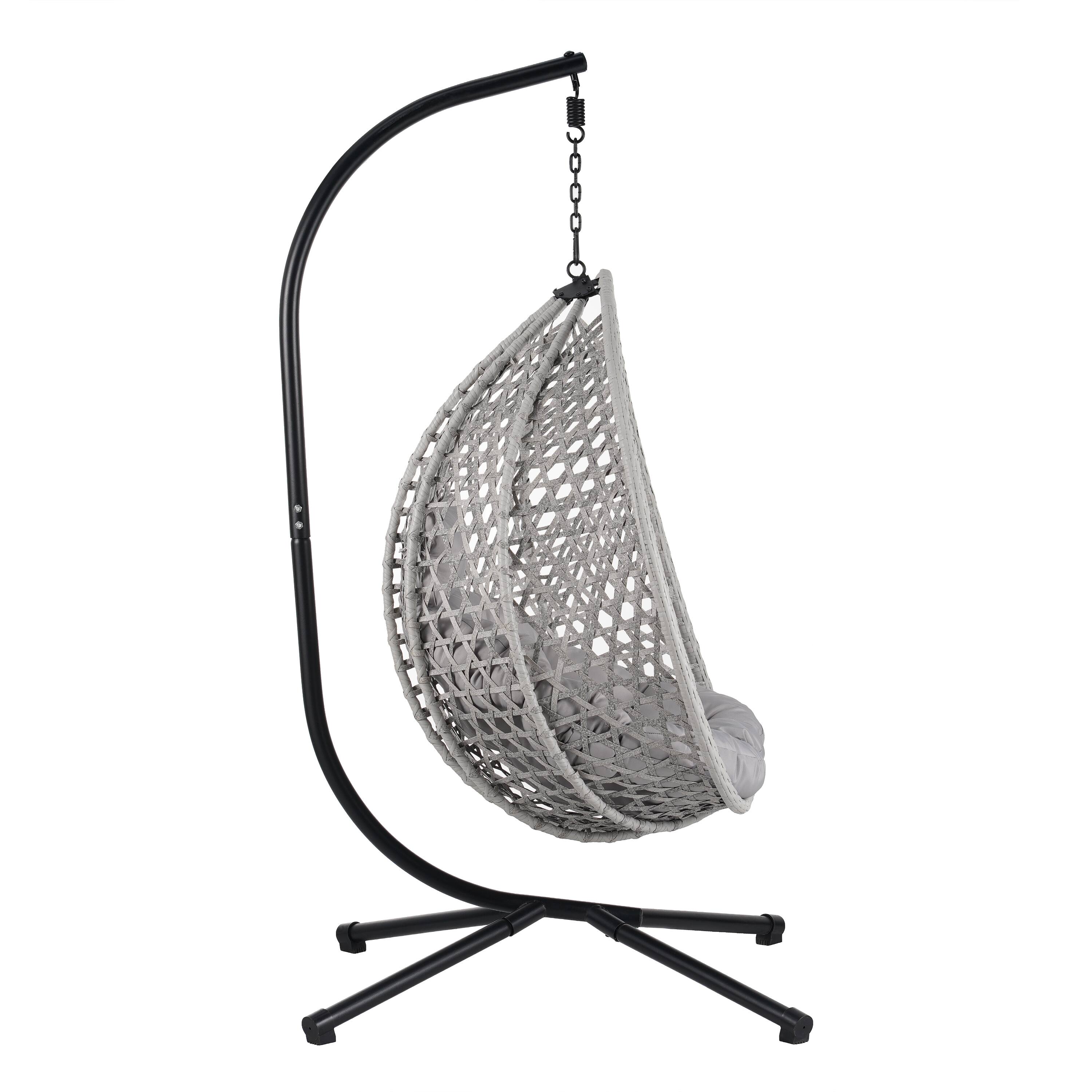 Alt View 5. Mondawe - Outdoor Swing chairs with Soft Removable Cushion and Rattan Weaving - Gray.
