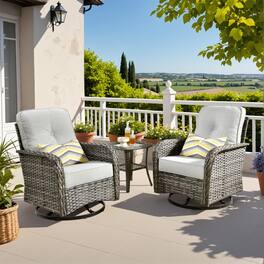 Ovios - 3 PCS Outdoor Patio Furniture Set Swivel Rocking Chairs Wicker Glider Chairs with Side Table - Gray