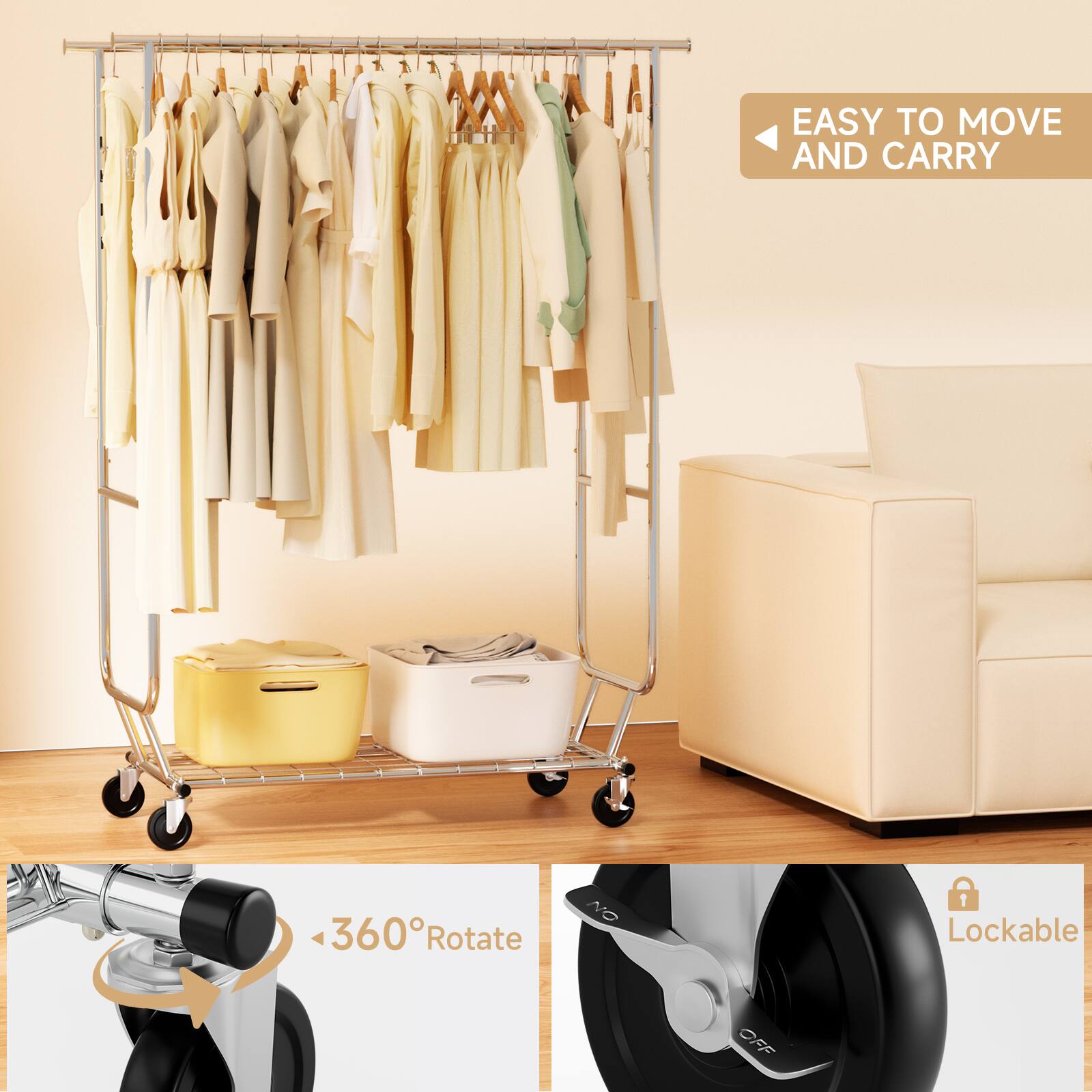 EASY TO MOVE AND CARRY  
360° Rotate  
Lockable OFF