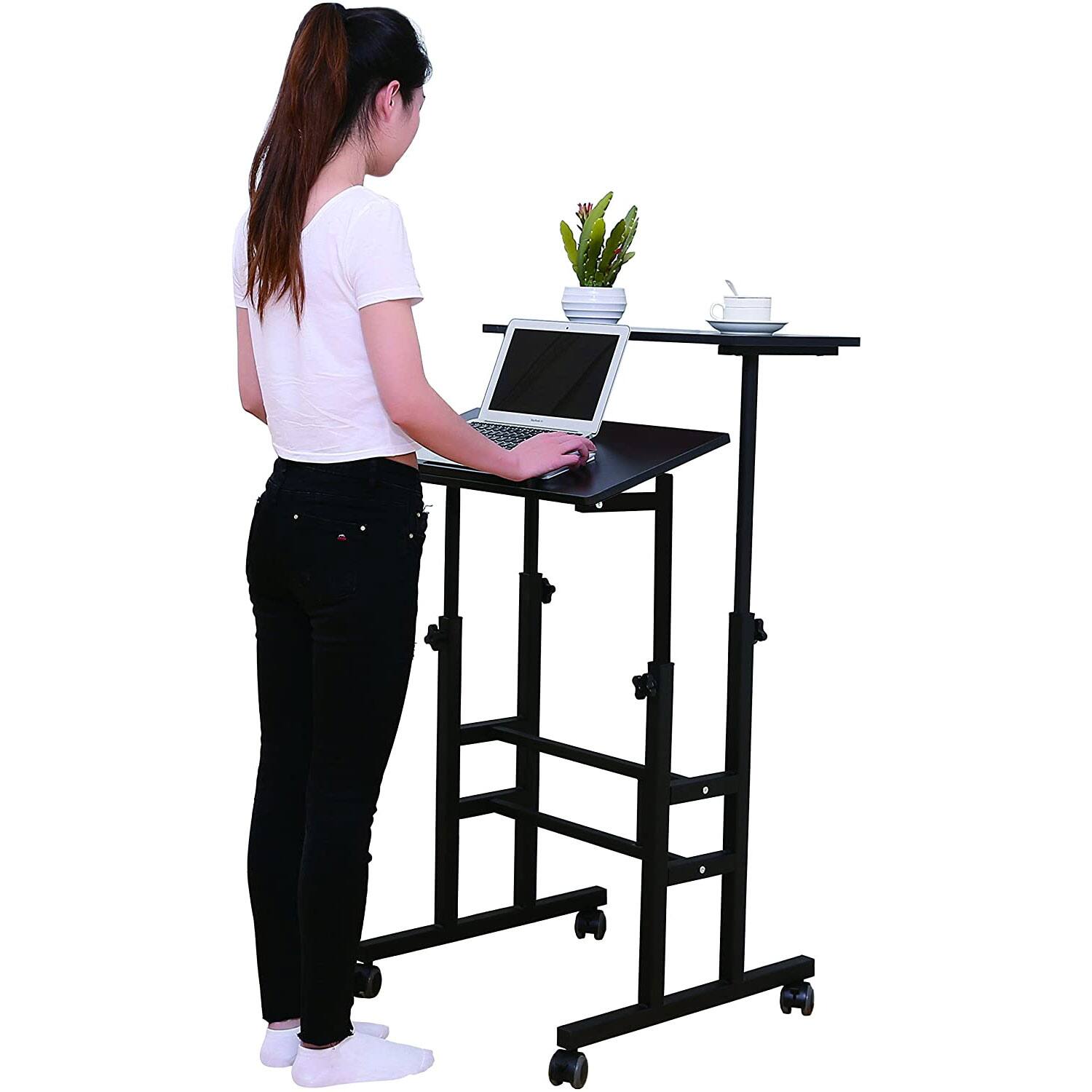 Alt View 1. SDADI - SDADI S001BFBT Adjustable Height Mobile Standing Office Computer Desk, Black - Black.