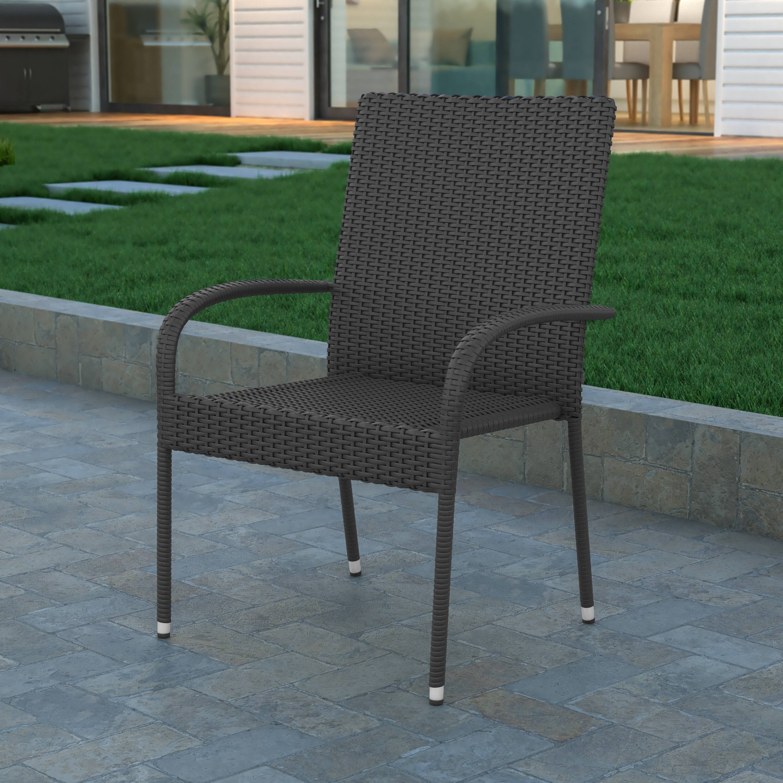 Alt View 5. Emma + Oliver - Sala Stacking All-Weather Wicker Wrapped Powder Coated Steel Patio Club Chairs for Indoor and Outdoor Use - Gray.