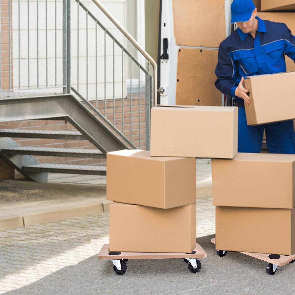 Alt View 13. Costway - 440lbs Platform Dolly Rectangle Wood Utility Cart with Wheels - Tan.