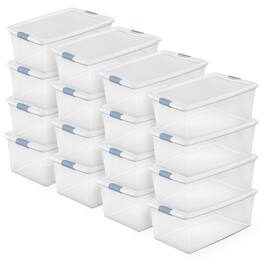 Sterilite - 106 Qt Clear Plastic Stackable Storage Bin w/ White Latch Lid, 16 Pack