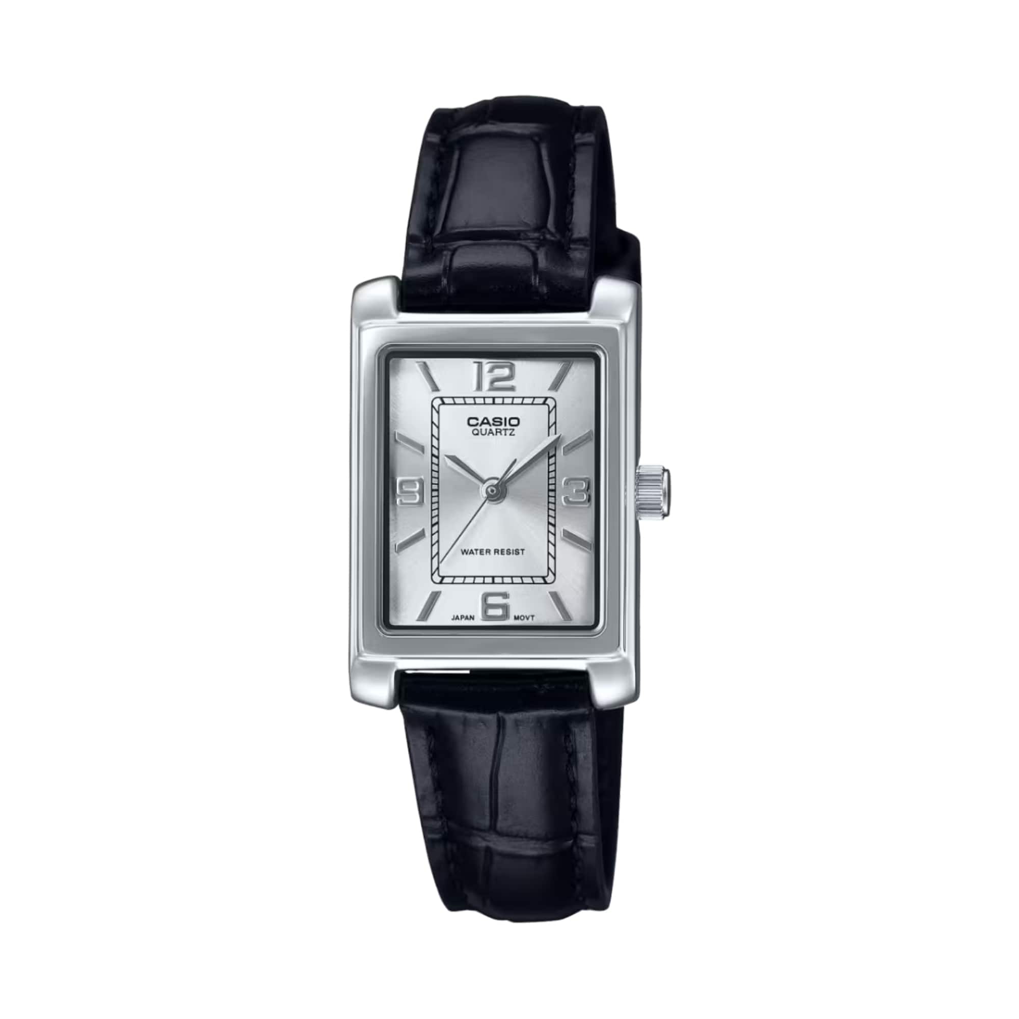 Casio - Women's Dial Analog Watch Black Leather Band - LTP-1234LL-7ADF - Silver