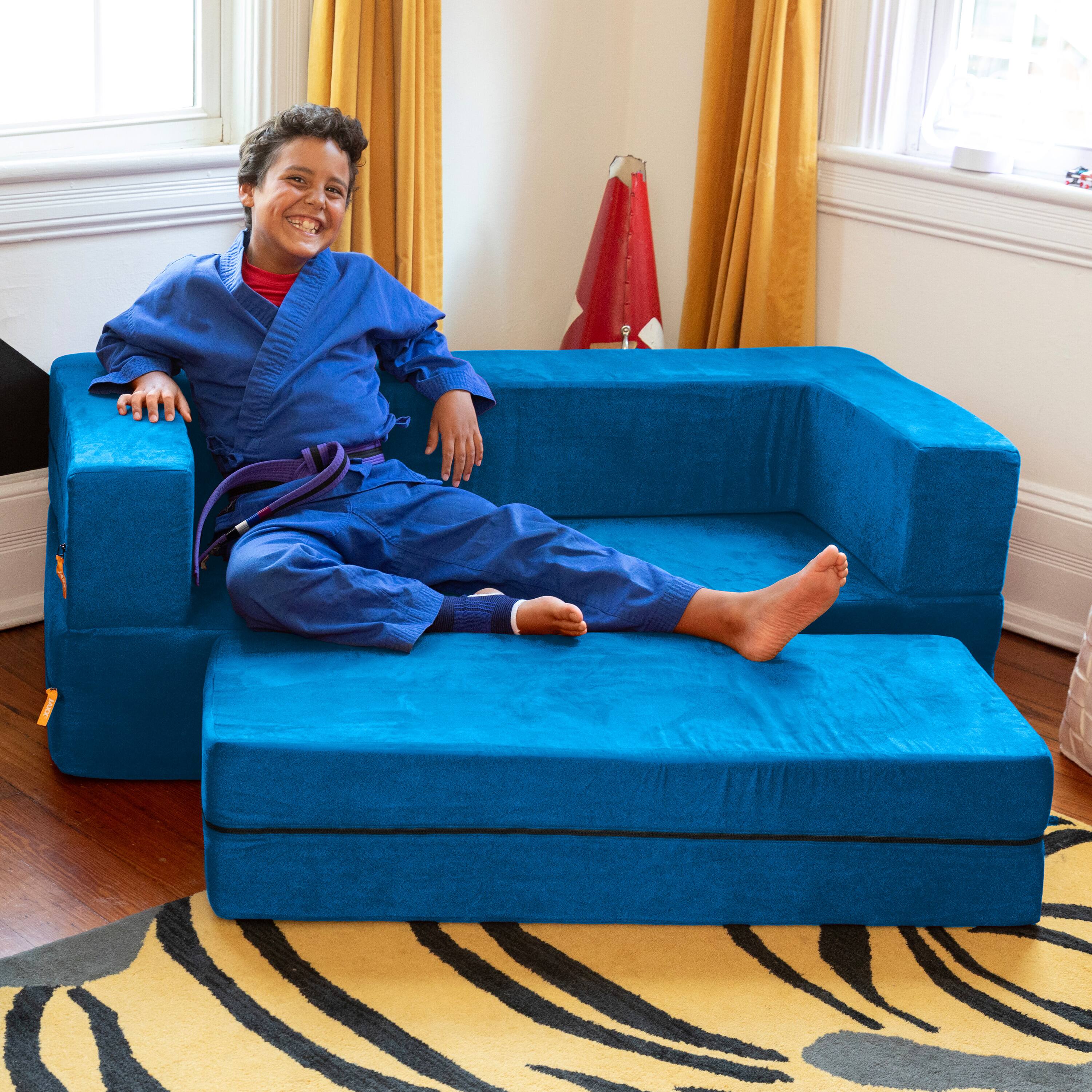 Alt View 1. Jaxx - Jaxx Zipline Kids Sofa & Large Ottoman, 3 in 1 Fold Out Sofa, Big Kids Edition, Blueberry - Blueberry.
