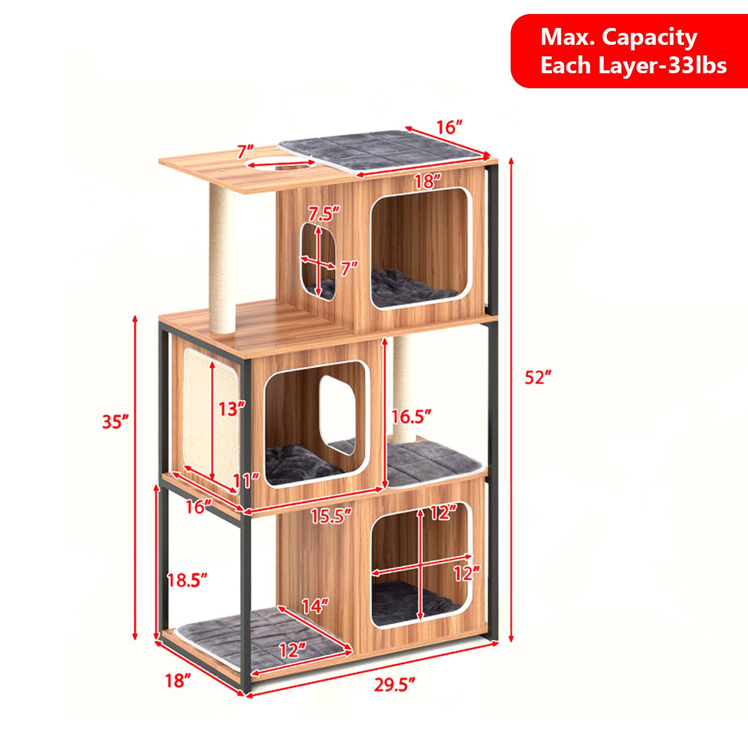 Max. Capacity Each Layer-33lbs

7" 7.5" 16" 18" 7" 35" 13" 16.5" 52" 16" 11" 15.5" 12" 18.5" 14" 12" 18" 12" 29.5"
