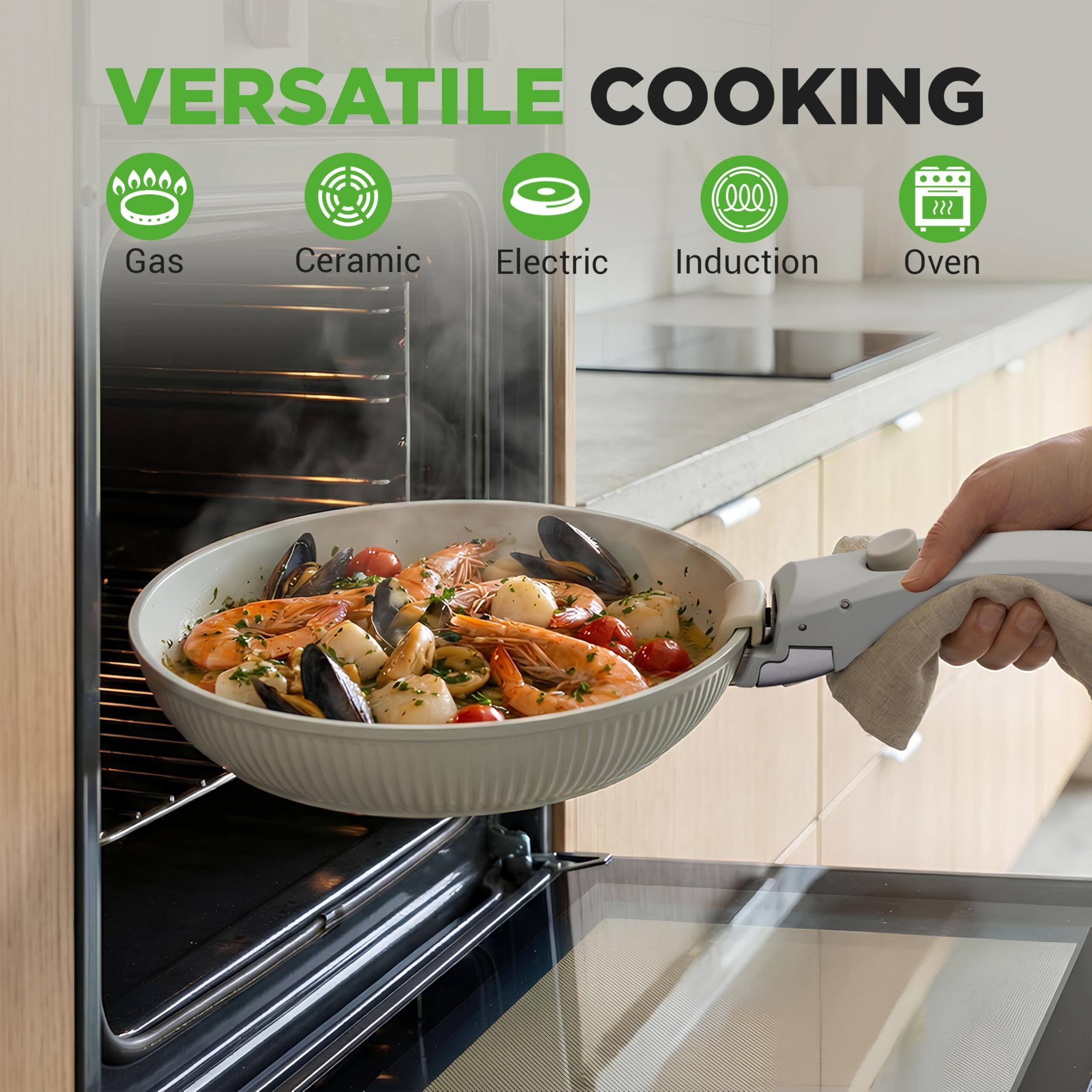 NutriChef 18 Piece Ceramic Cookware Set with Detachable Handles