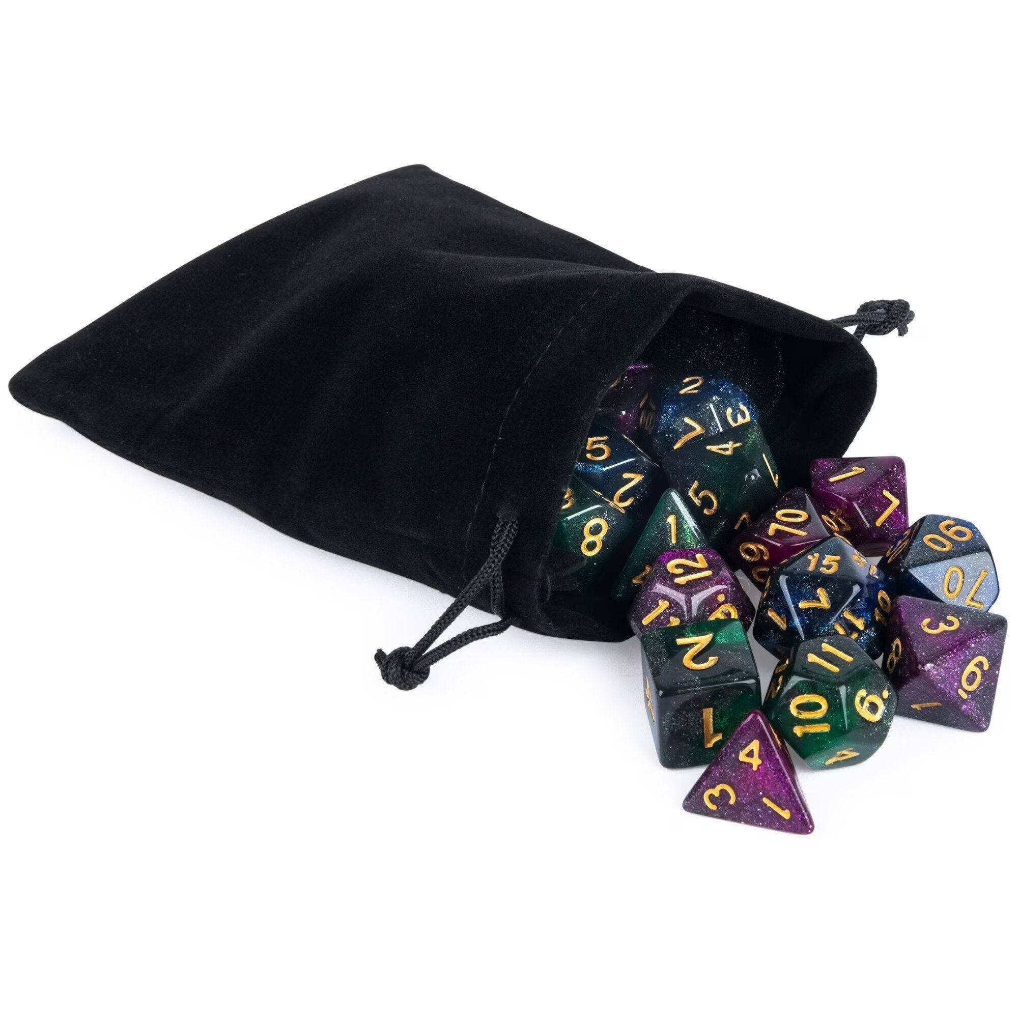 Angle. SpinMaster Games - Spin Master Games Campaign Dice, 3 Dice Sets with Storage Pouch for Dungeons & Dragons, Magic the Gathering & RPG games - Jewel-toned purple, blue, and green.